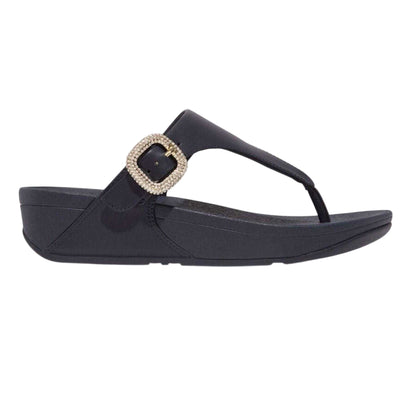 Navy - Front - FitFlop Womens-Ladies Lulu Embellished Leather Wedge Sandals