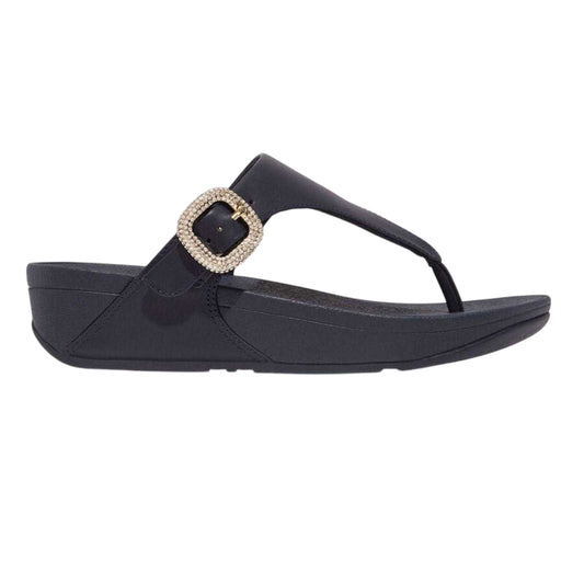 Navy - Front - FitFlop Womens-Ladies Lulu Embellished Leather Wedge Sandals