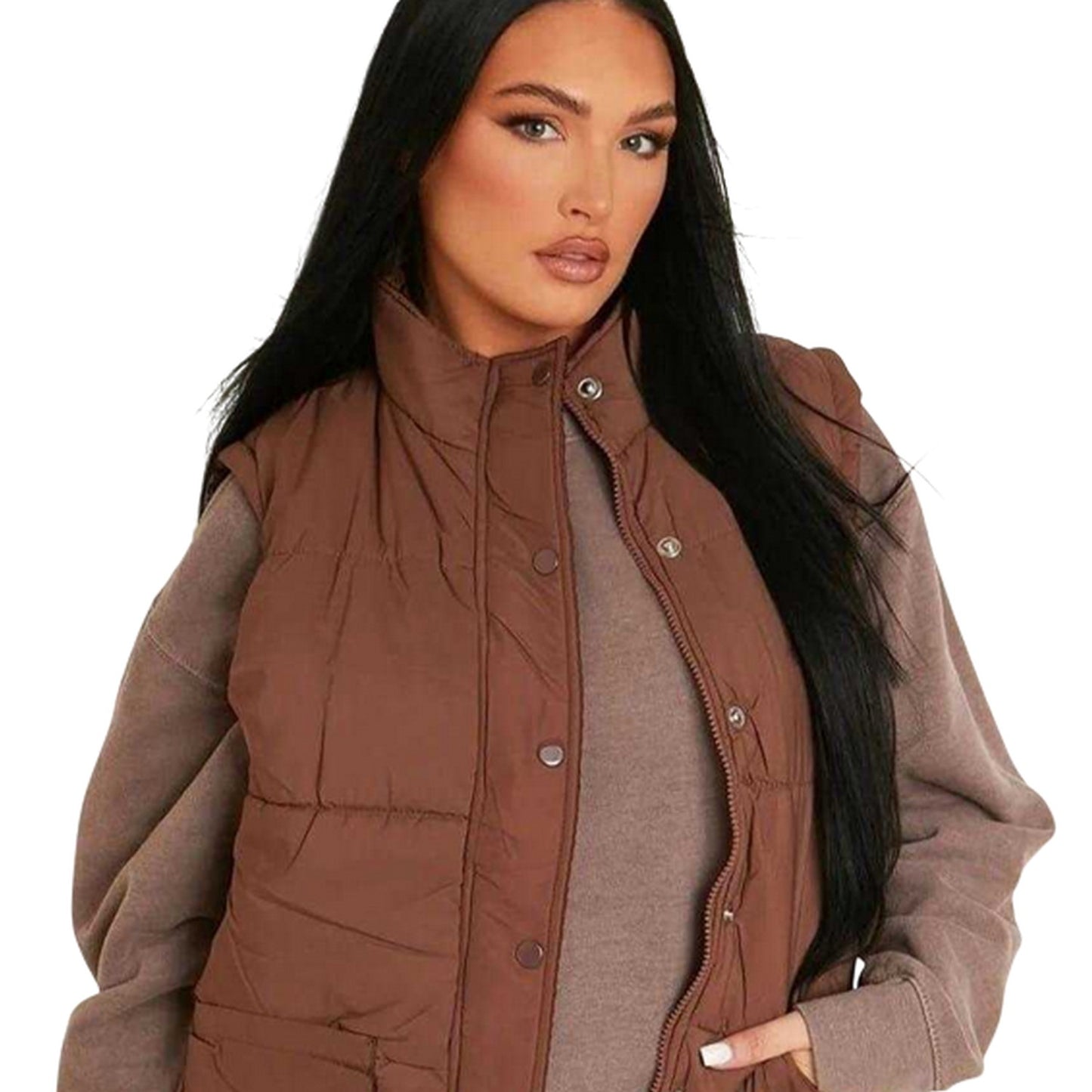 Chocolate - Back - Missy Empire Womens-Ladies Quilted Sleeveless Gilet