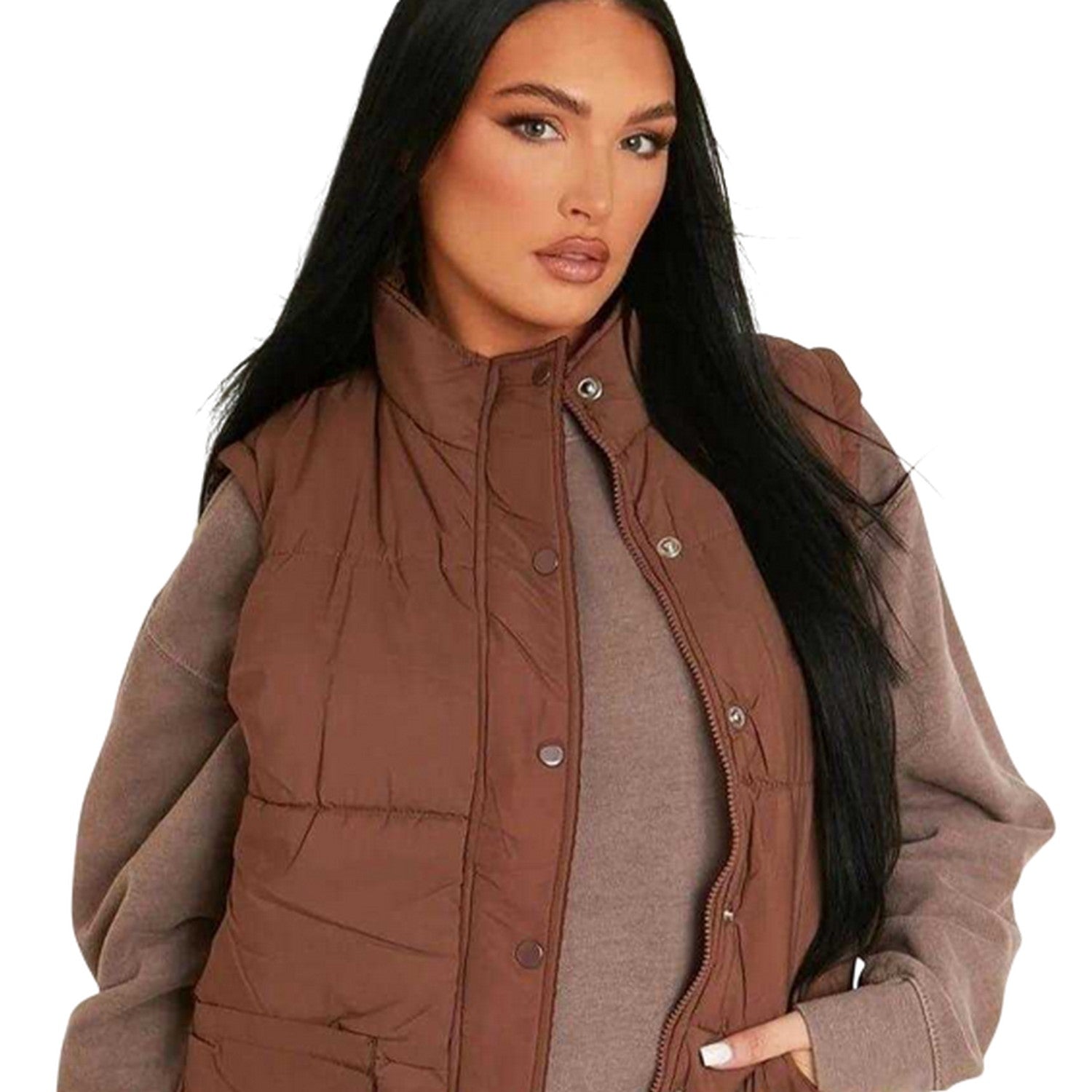 Chocolate - Back - Missy Empire Womens-Ladies Quilted Sleeveless Gilet