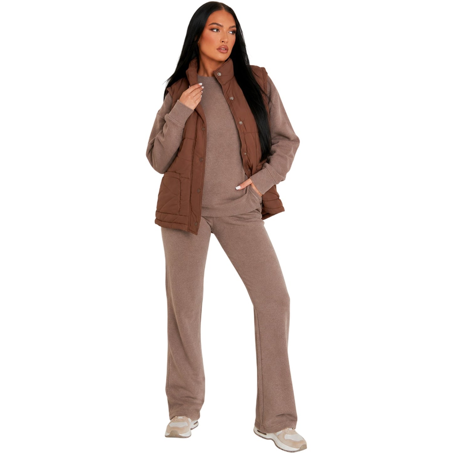 Chocolate - Side - Missy Empire Womens-Ladies Quilted Sleeveless Gilet