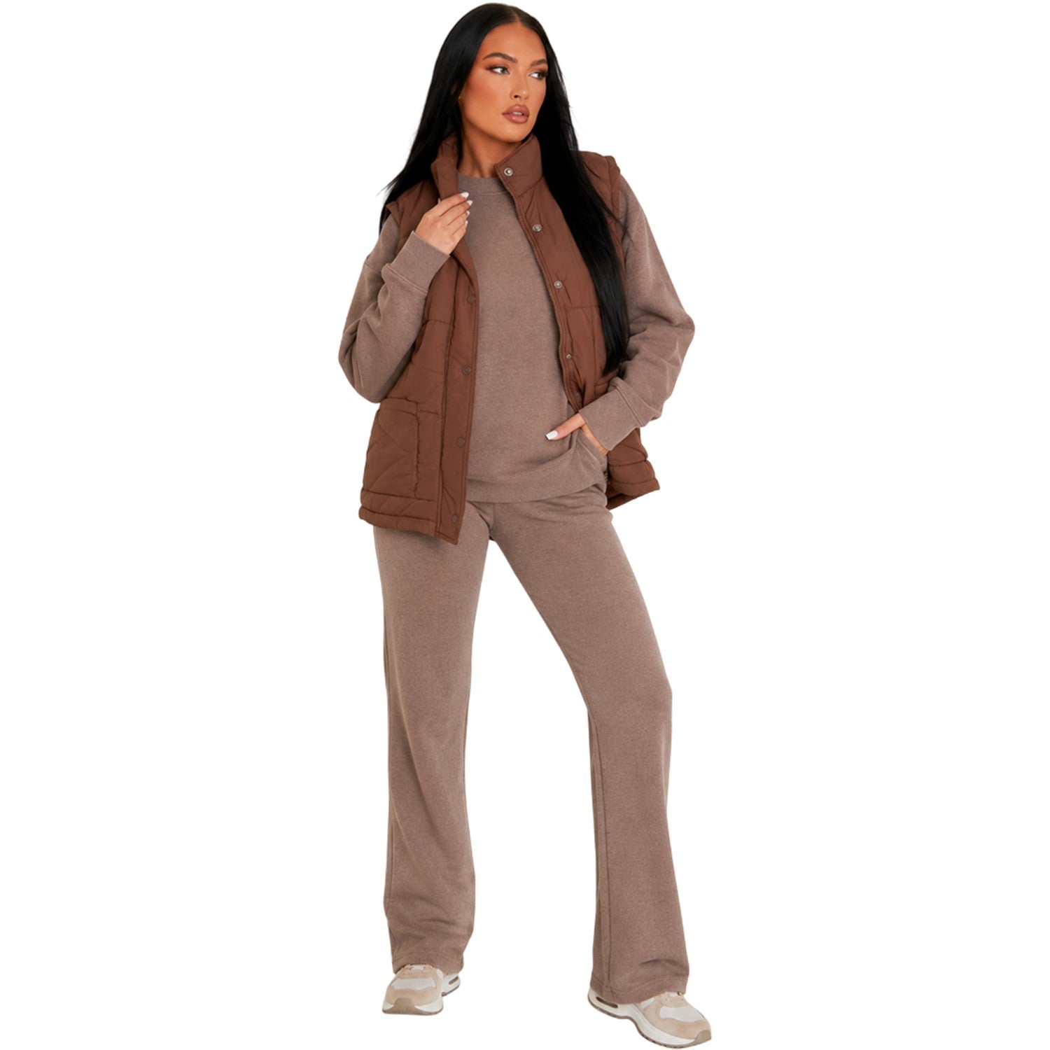 Chocolate - Side - Missy Empire Womens-Ladies Quilted Sleeveless Gilet