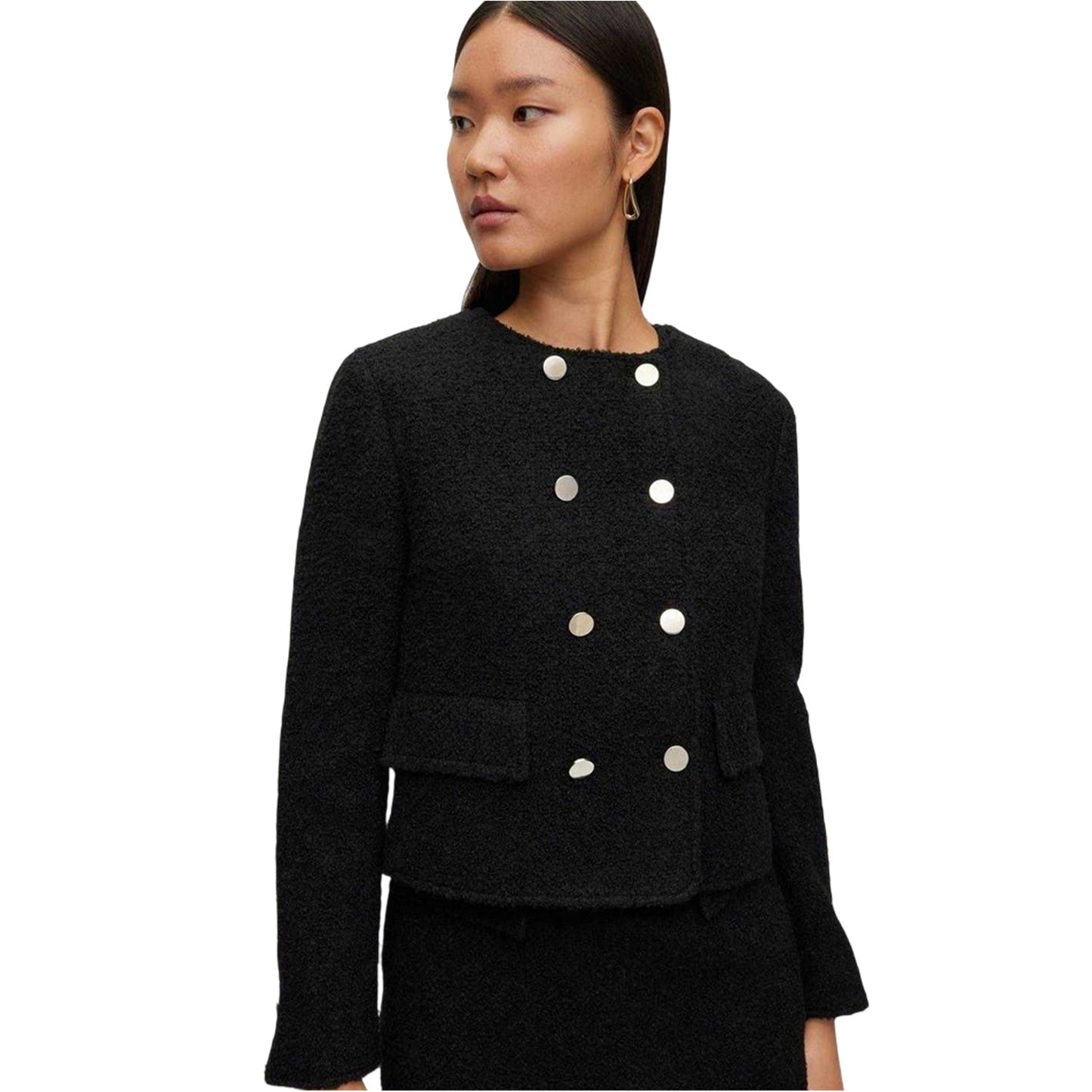 Black - Side - Boss Womens-Ladies Textured Button Suit Jacket