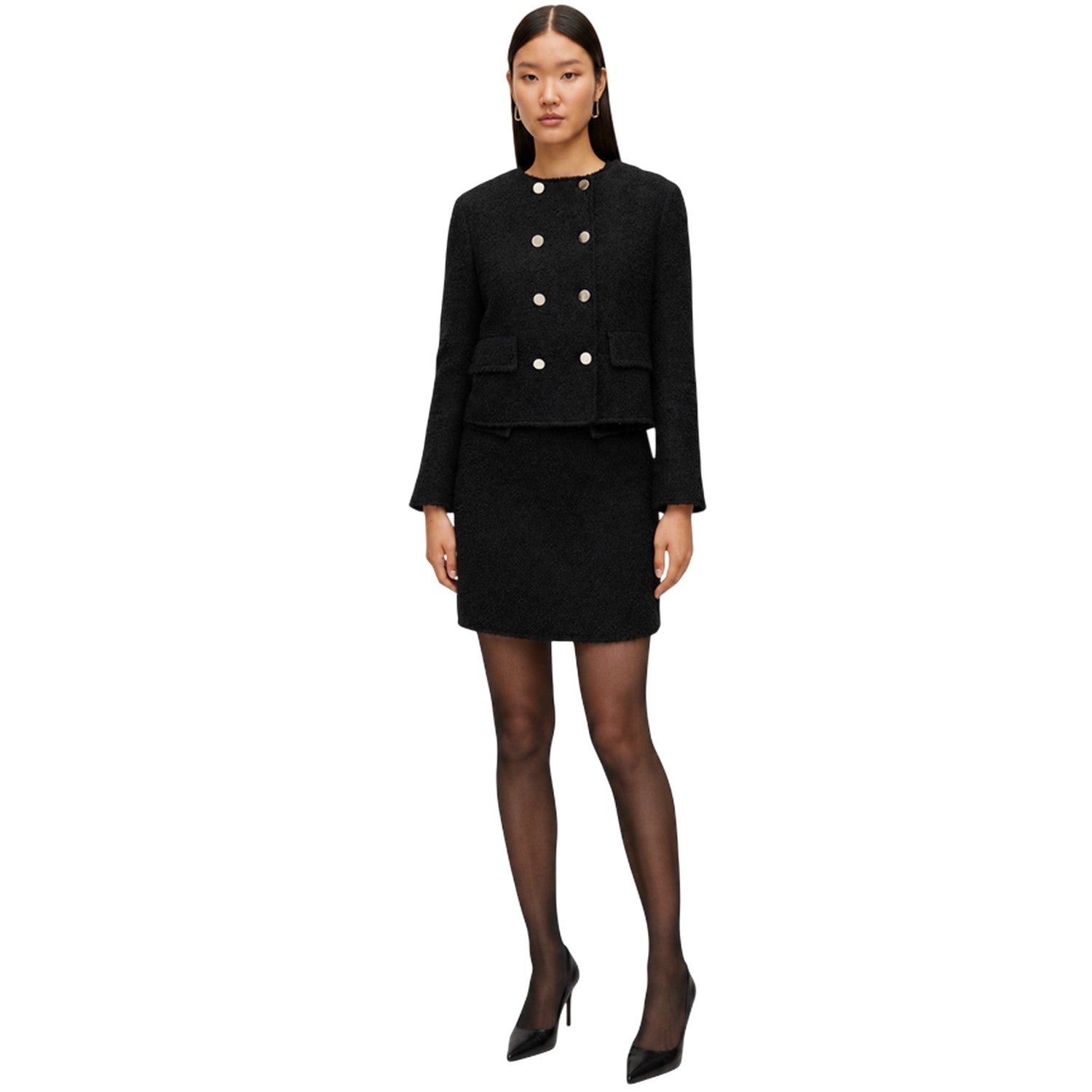 Black - Pack Shot - Boss Womens-Ladies Textured Button Suit Jacket