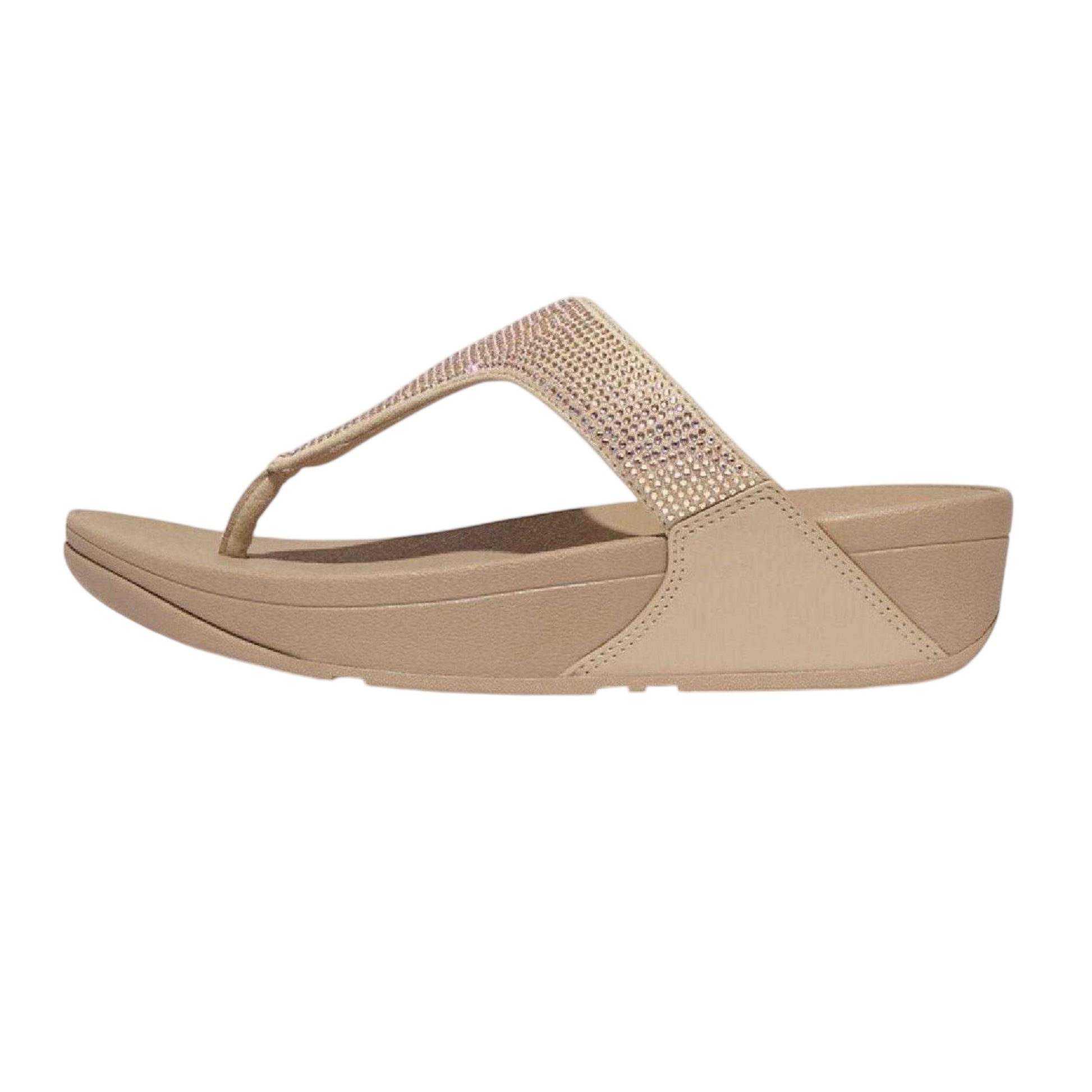 Beige - Back - Fit Flop Womens-Ladies Lulu Crystal Microfibre Casual Wedge Sandals