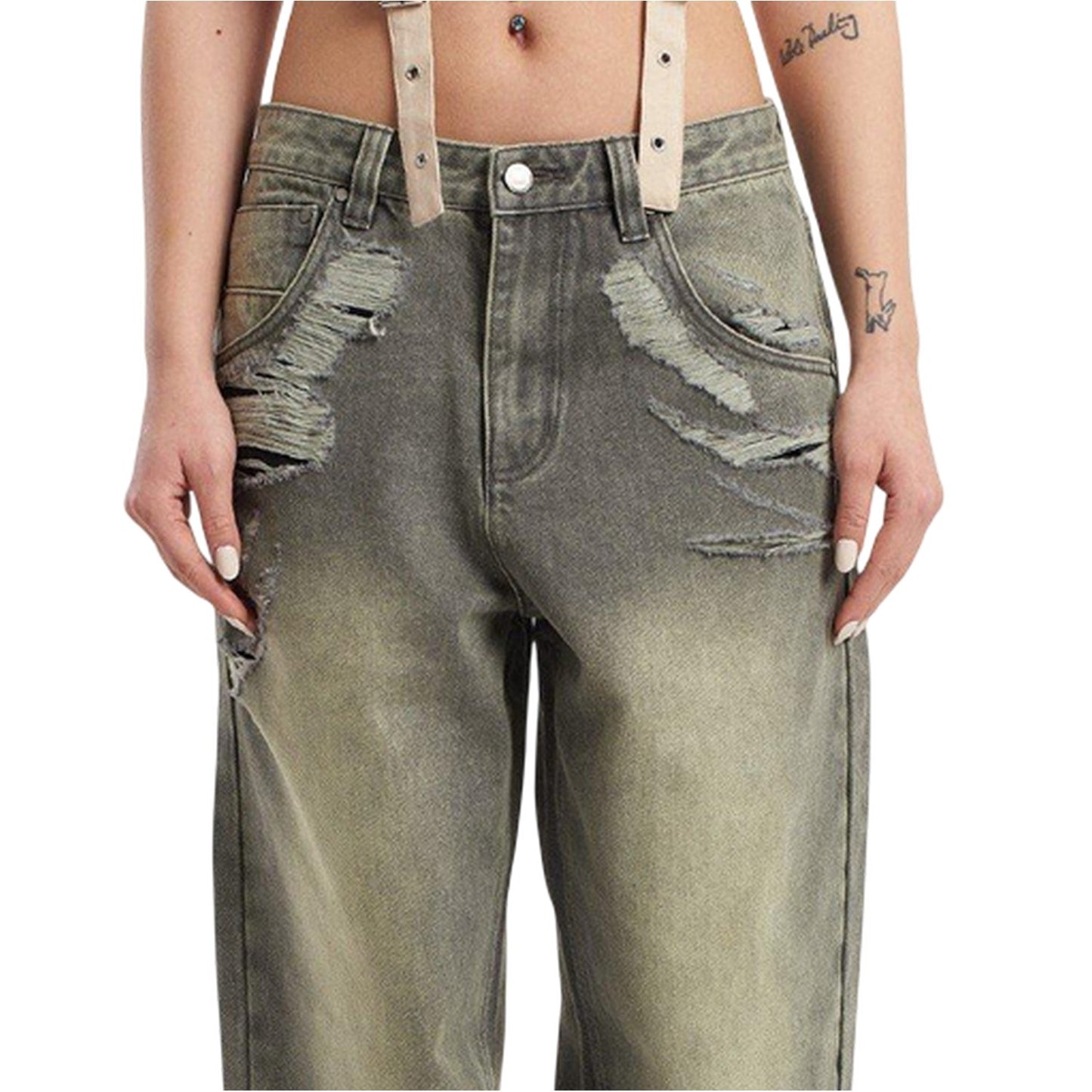 Grey - Back - The Ragged Priest Womens-Ladies Crescent Denim Wide Leg Jeans