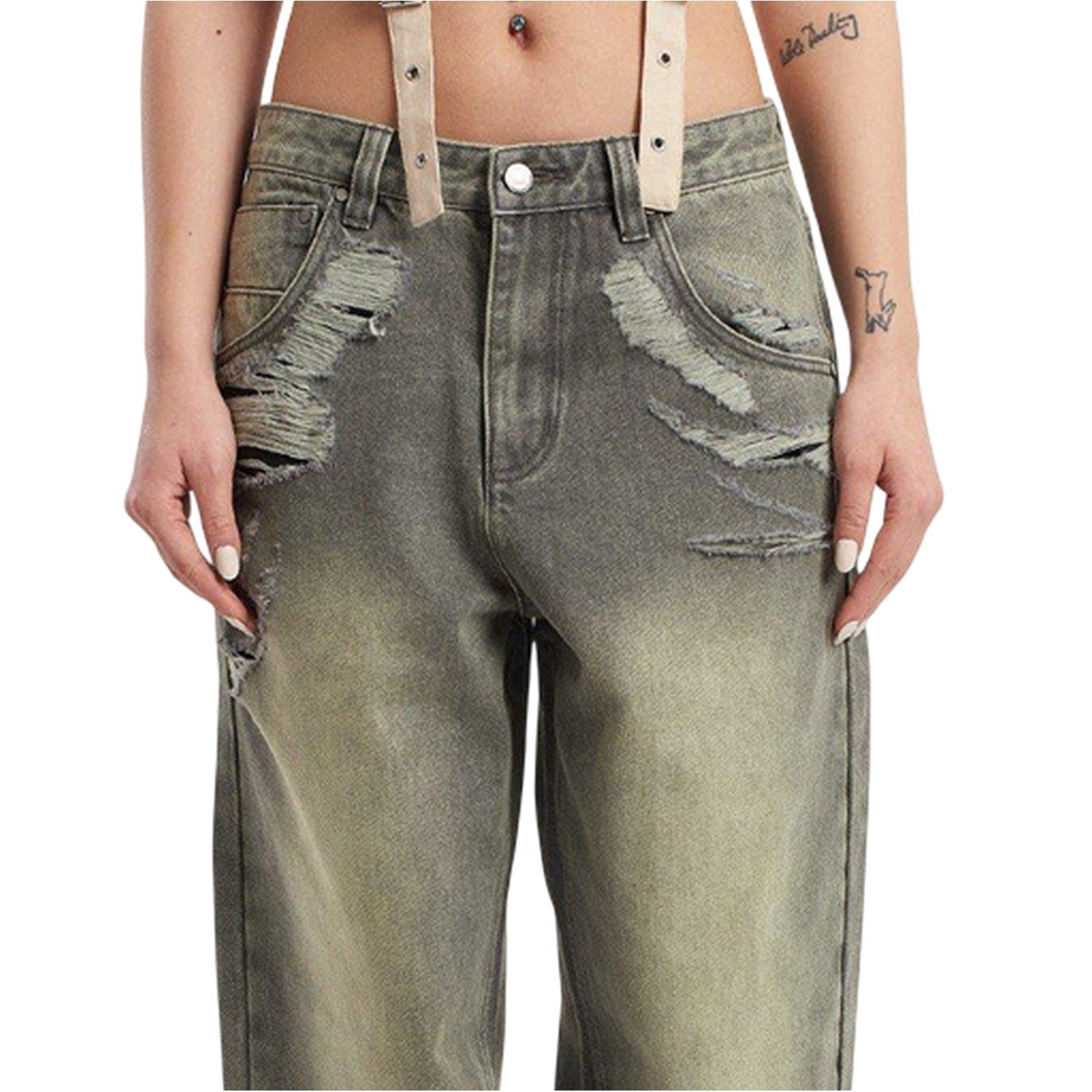 Grey - Back - The Ragged Priest Womens-Ladies Crescent Denim Wide Leg Jeans