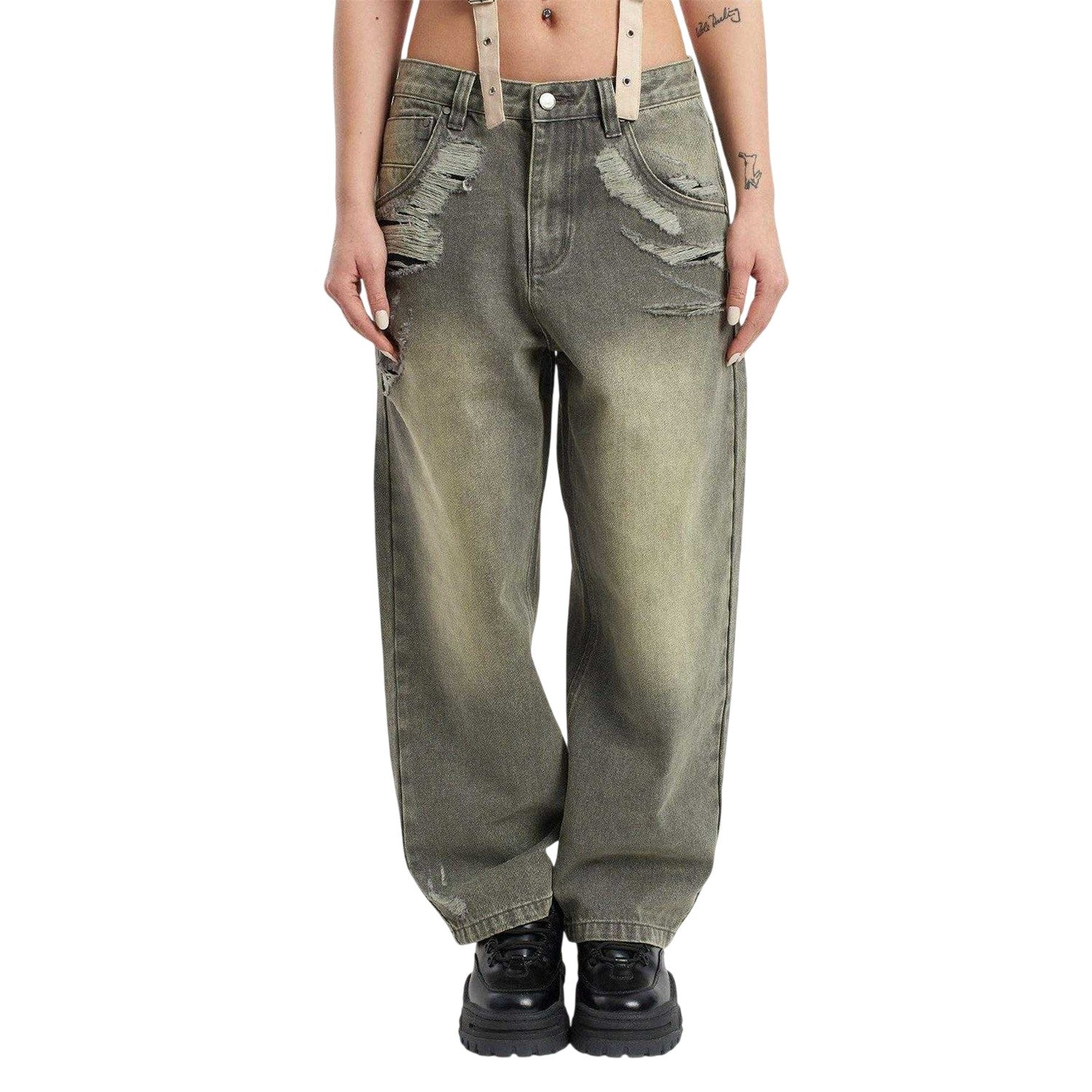 Grey - Front - The Ragged Priest Womens-Ladies Crescent Denim Wide Leg Jeans