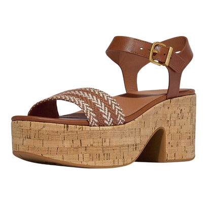 Tan - Pack Shot - FitFlop Womens-Ladies Eloise Leather Platform Sandals