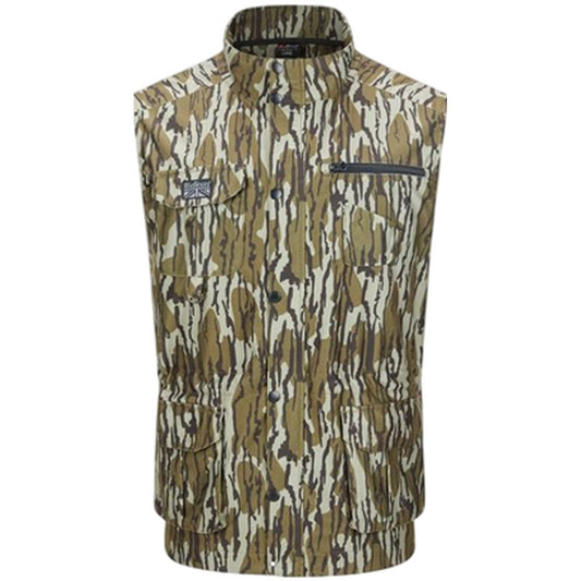Khaki - Front - Diem Mens Camo Multi Pocket Gilet