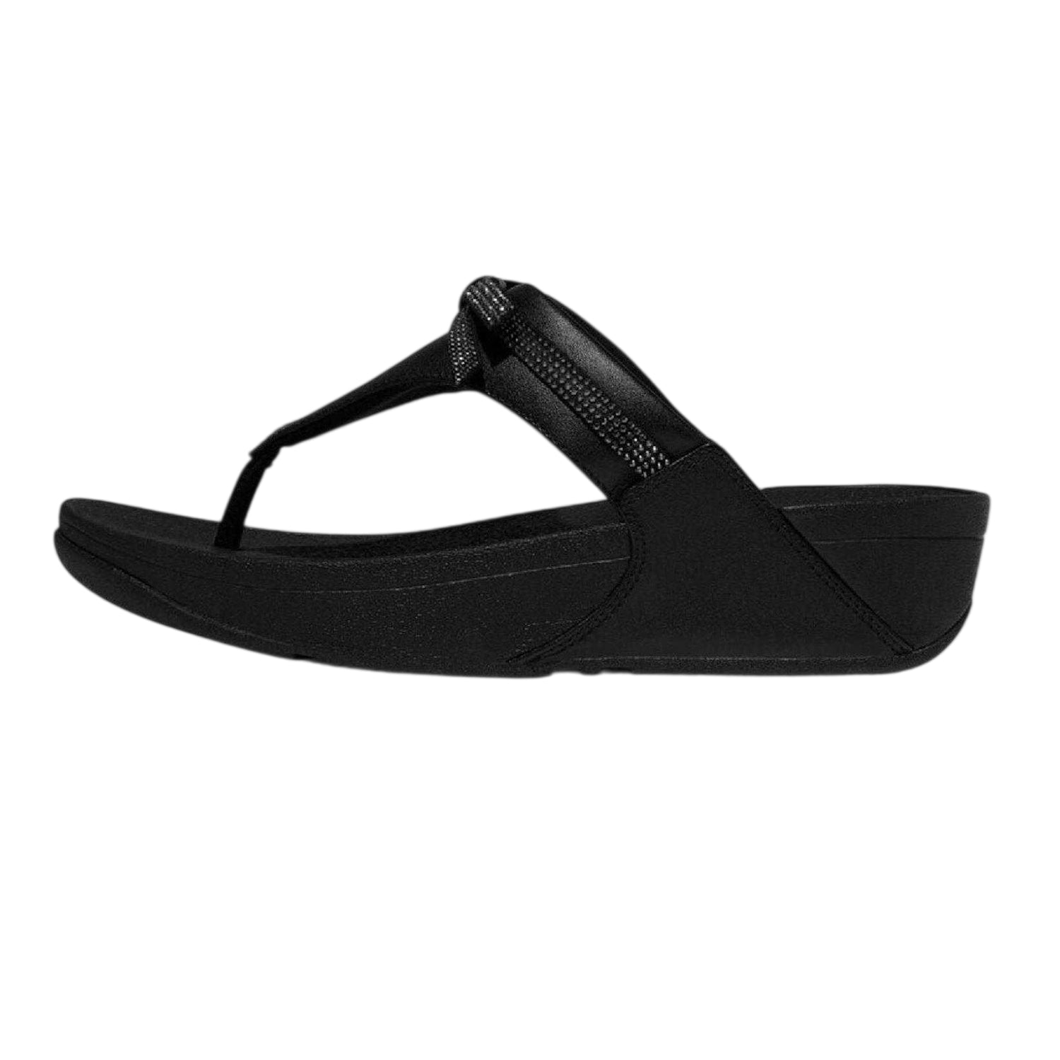 Black - Back - FitFlop Womens-Ladies Lulu Glitter Bow Leather Toe Post Wedge Sandals