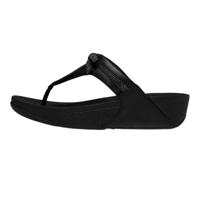 Black - Back - FitFlop Womens-Ladies Lulu Glitter Bow Leather Toe Post Wedge Sandals