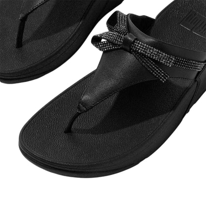 Black - Side - FitFlop Womens-Ladies Lulu Glitter Bow Leather Toe Post Wedge Sandals