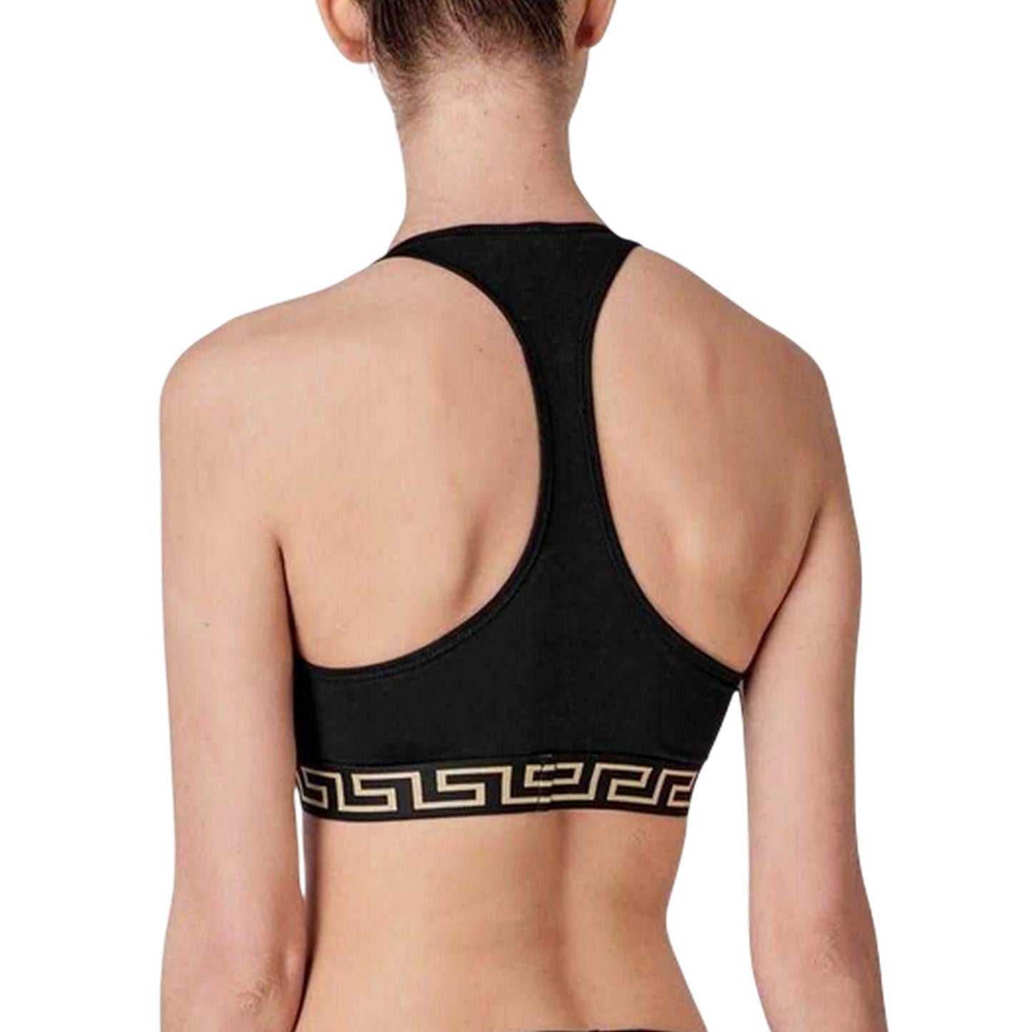 Black - Side - Versace Womens-Ladies Greek Key Sports Bra
