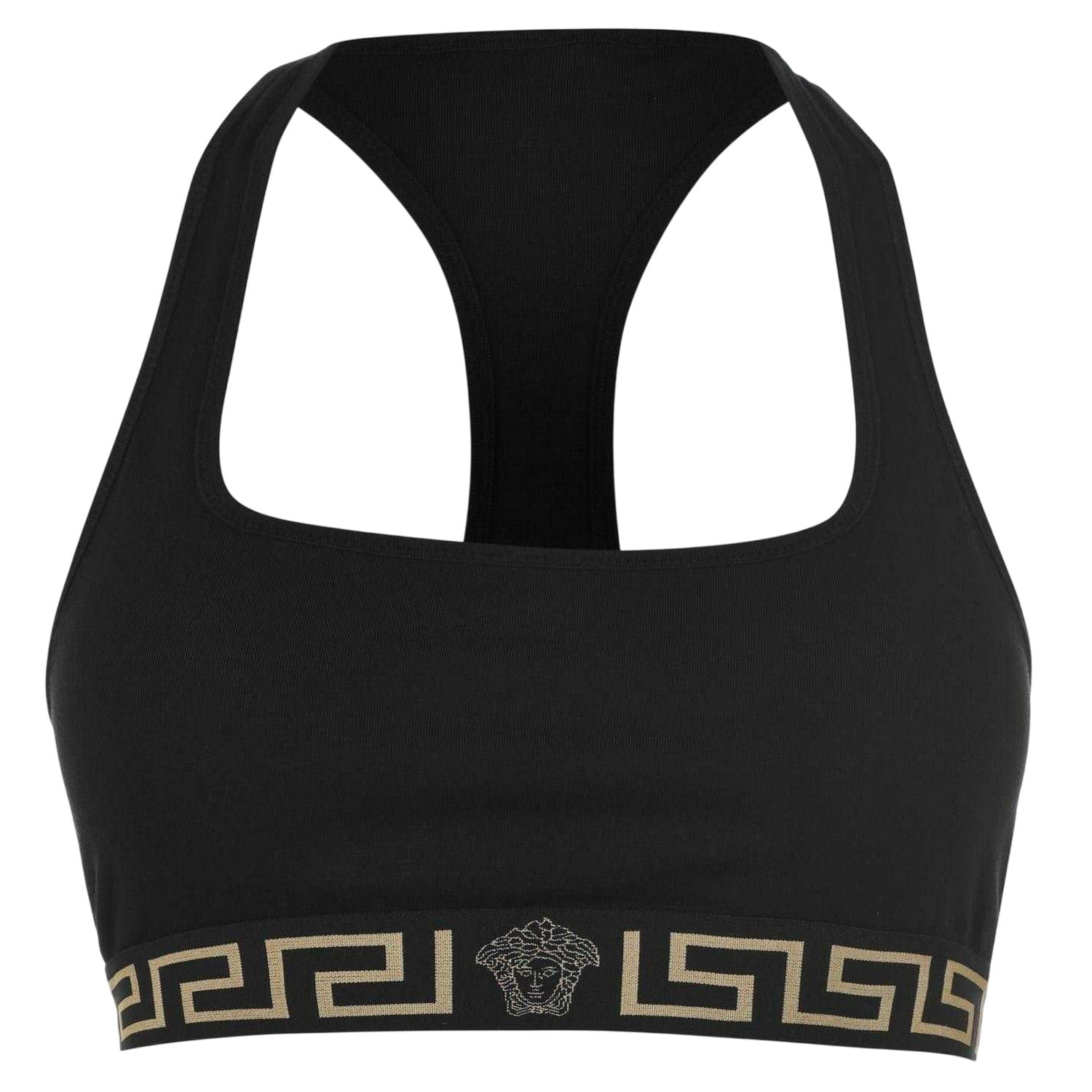 Black - Front - Versace Womens-Ladies Greek Key Sports Bra