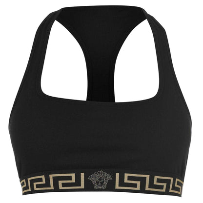 Black - Front - Versace Womens-Ladies Greek Key Sports Bra