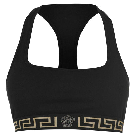 Black - Front - Versace Womens-Ladies Greek Key Sports Bra