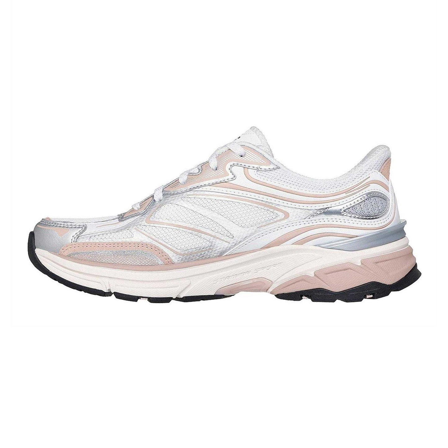 White-Pink - Back - Skechers Womens-Ladies Stamina Metallic Detail Leather Trainers
