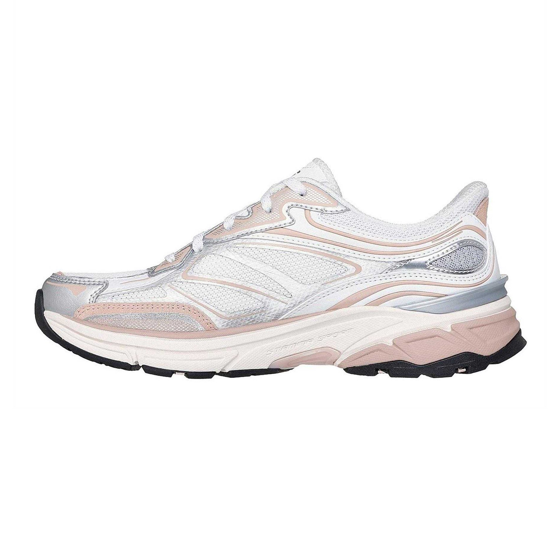 White-Pink - Back - Skechers Womens-Ladies Stamina Metallic Detail Leather Trainers