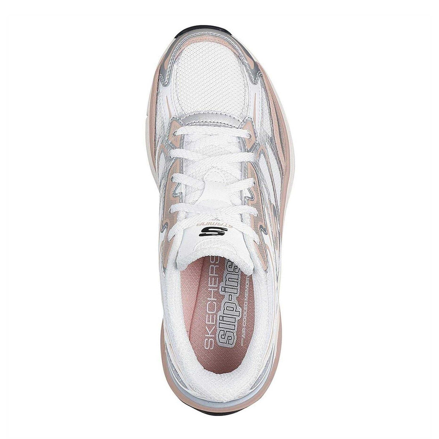 White-Pink - Side - Skechers Womens-Ladies Stamina Metallic Detail Leather Trainers
