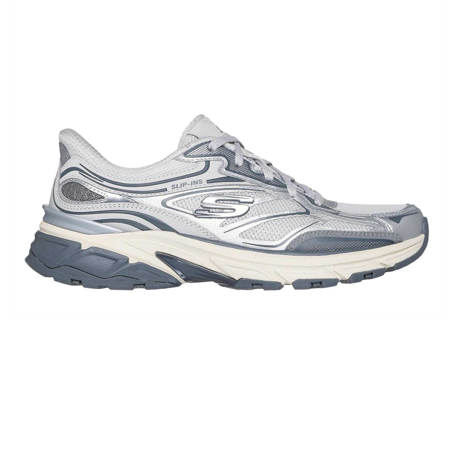 White-Silver - Front - Skechers Womens-Ladies Stamina Metallic Detail Leather Trainers