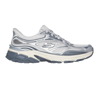 White-Silver - Front - Skechers Womens-Ladies Stamina Metallic Detail Leather Trainers