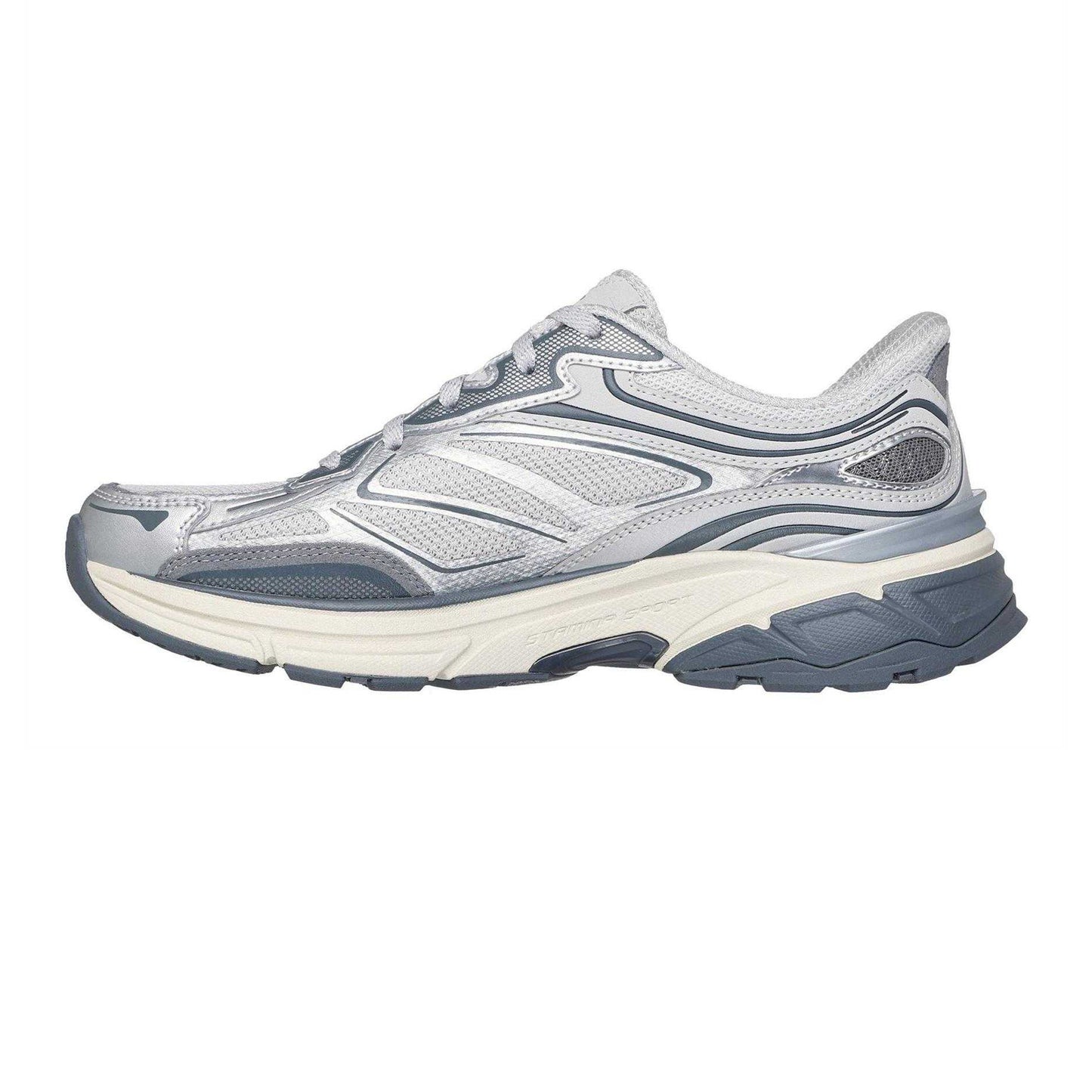 White-Silver - Back - Skechers Womens-Ladies Stamina Metallic Detail Leather Trainers