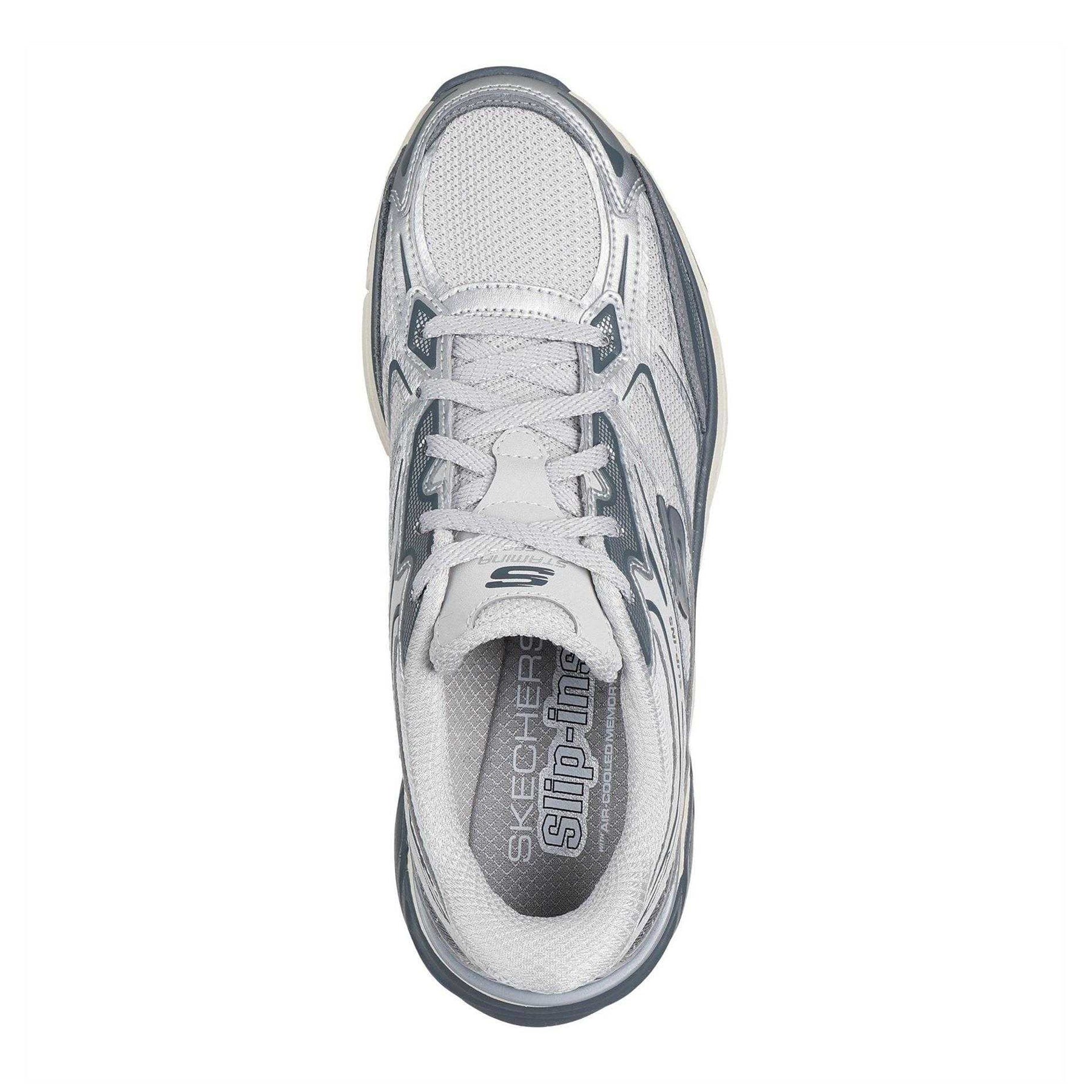 White-Silver - Side - Skechers Womens-Ladies Stamina Metallic Detail Leather Trainers