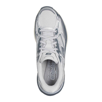 White-Silver - Side - Skechers Womens-Ladies Stamina Metallic Detail Leather Trainers