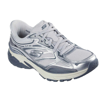 White-Silver - Pack Shot - Skechers Womens-Ladies Stamina Metallic Detail Leather Trainers