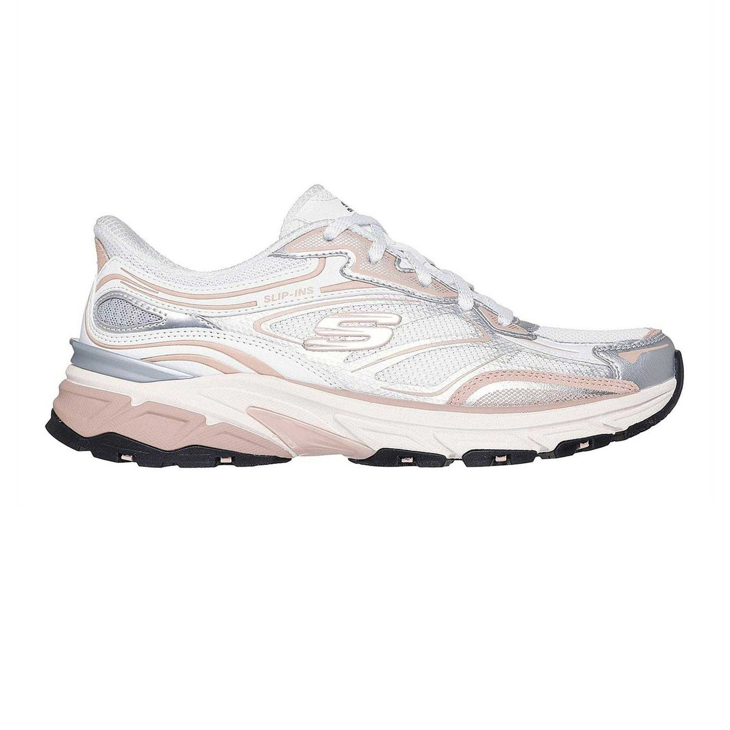 White-Pink - Front - Skechers Womens-Ladies Stamina Metallic Detail Leather Trainers