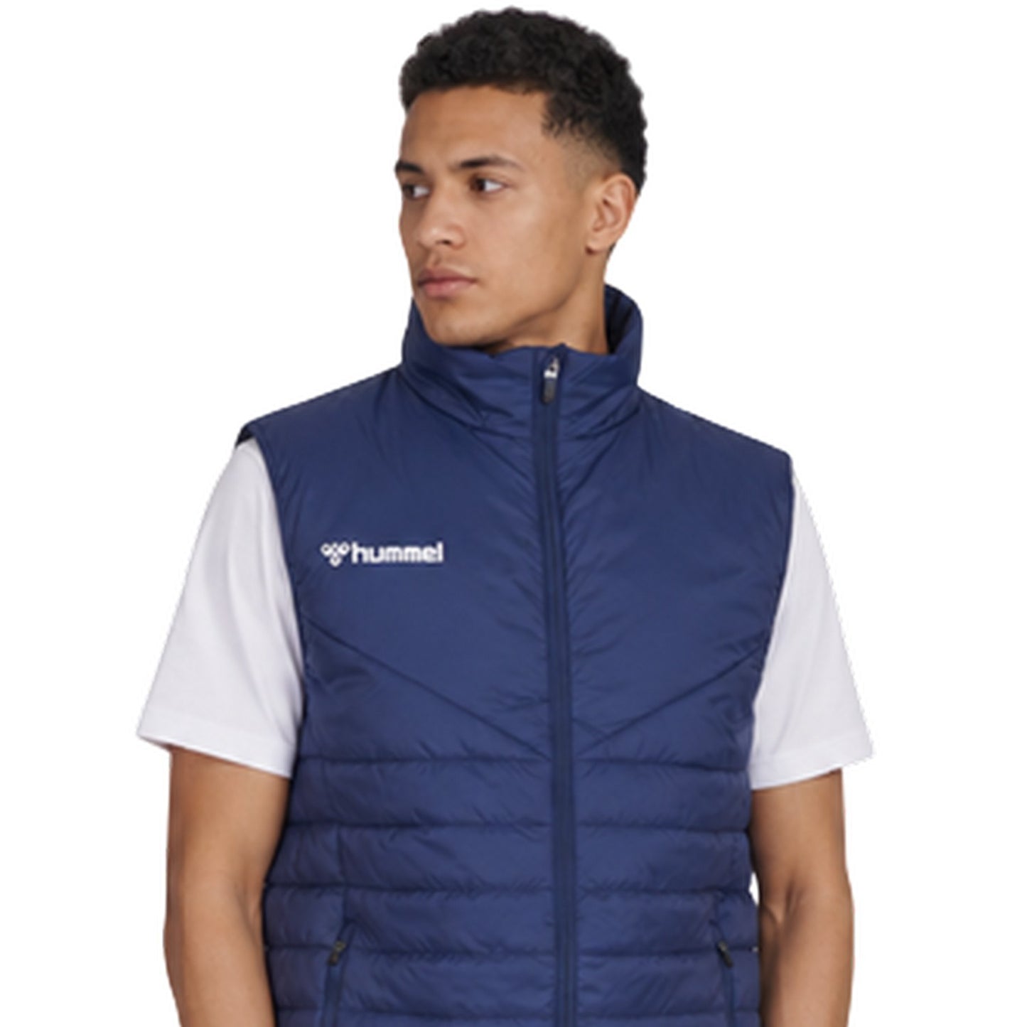 Navy - Side - Hummel Mens Quilted Logo Gilet