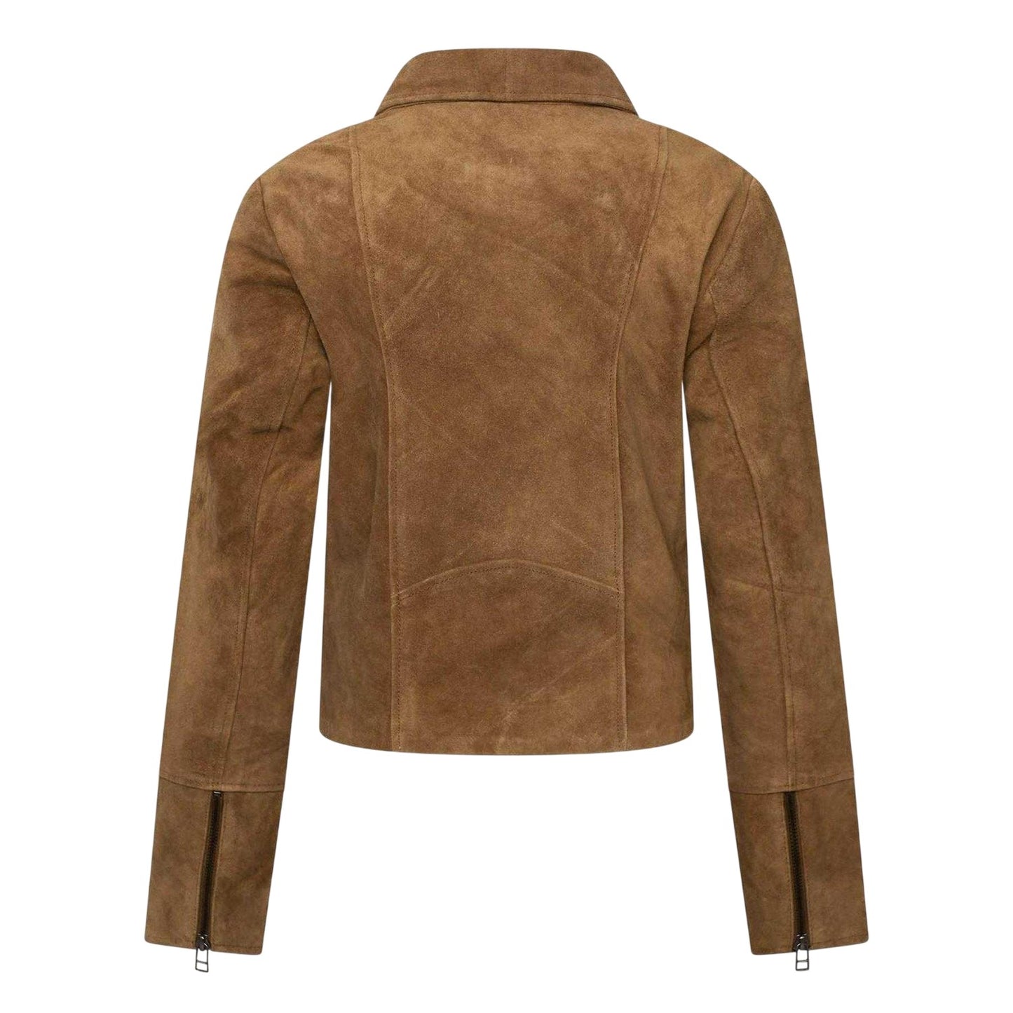 Tan - Back - Elle Womens-Ladies Suede Biker Jacket