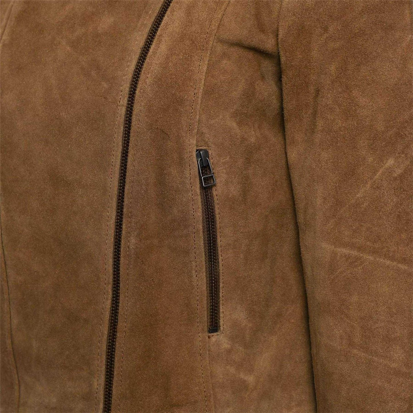 Tan - Side - Elle Womens-Ladies Suede Biker Jacket