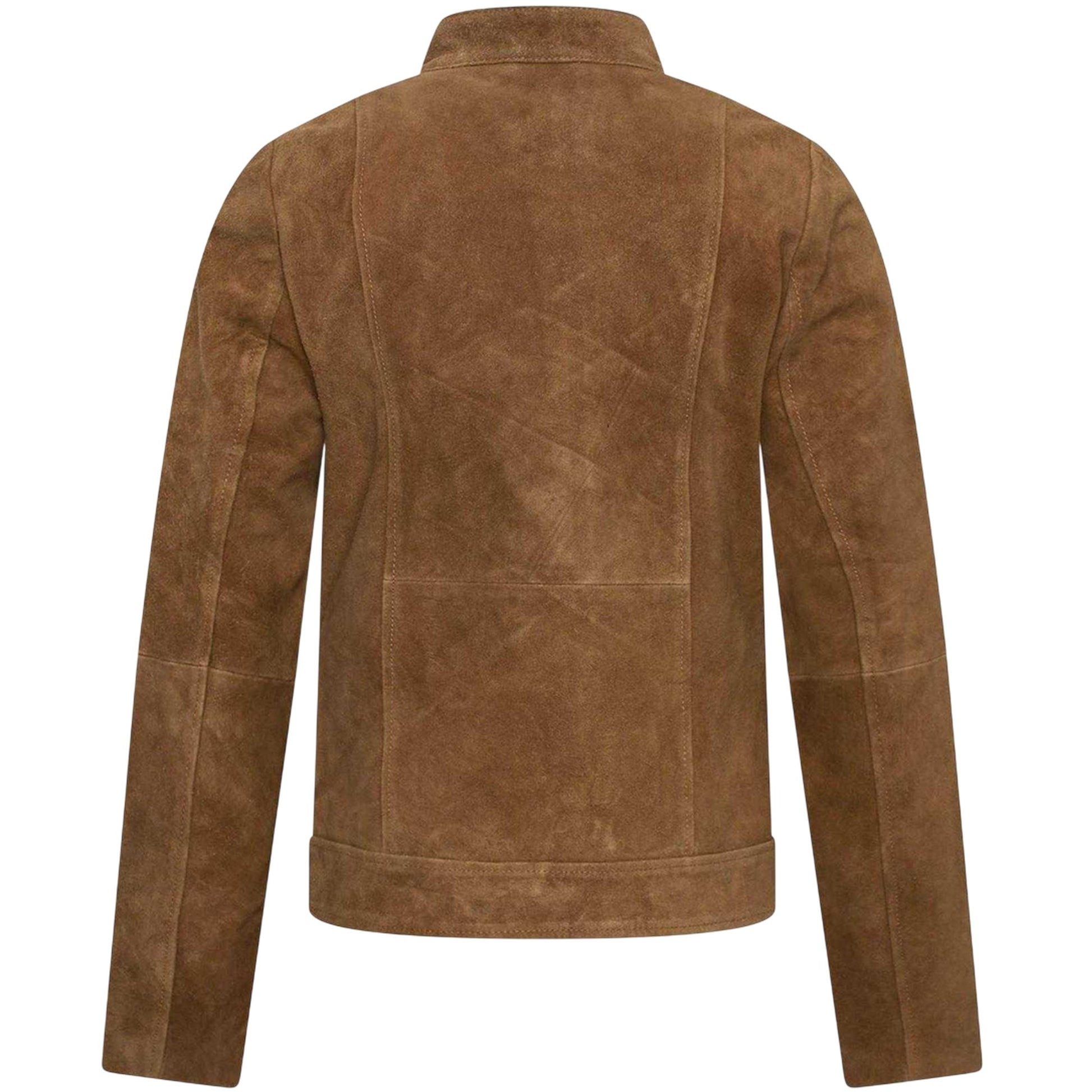 Tan - Back - Elle Womens-Ladies Moto Suede Jacket