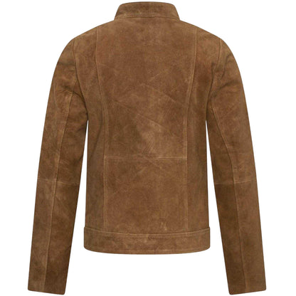 Tan - Back - Elle Womens-Ladies Moto Suede Jacket