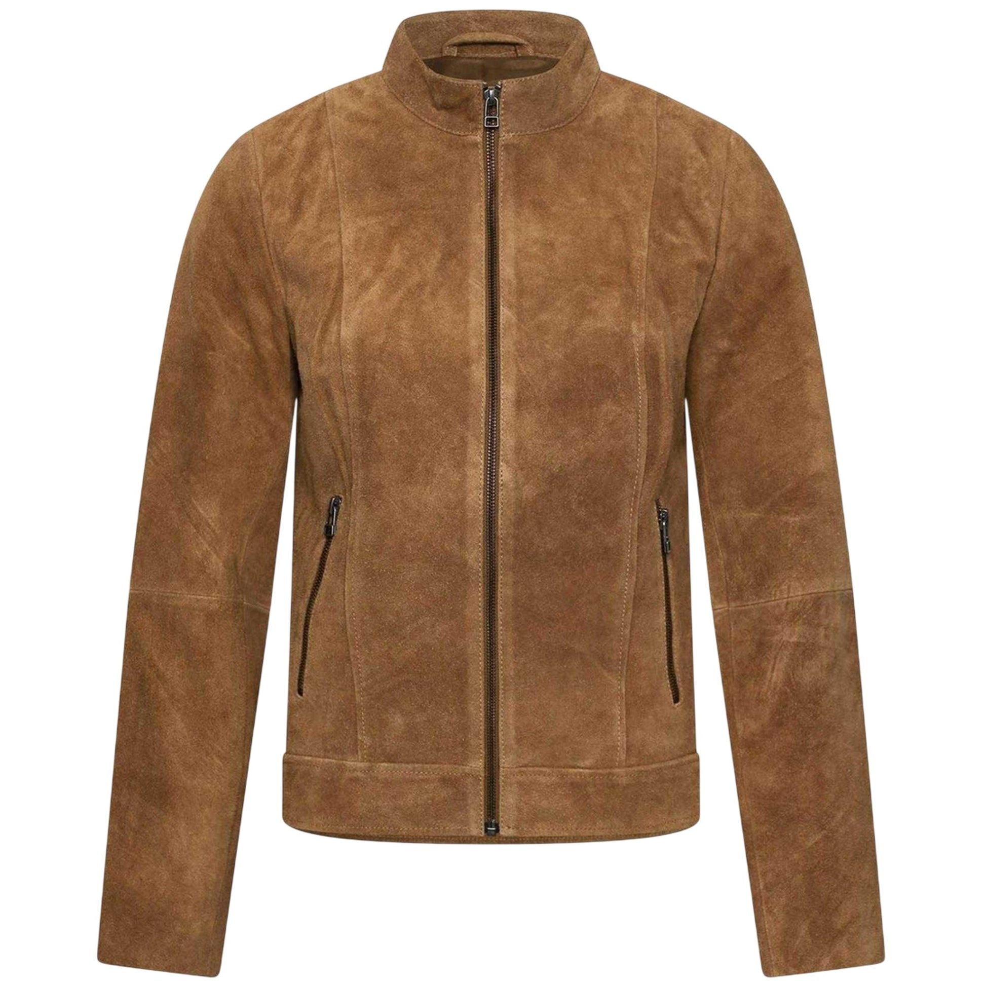 Tan - Front - Elle Womens-Ladies Moto Suede Jacket