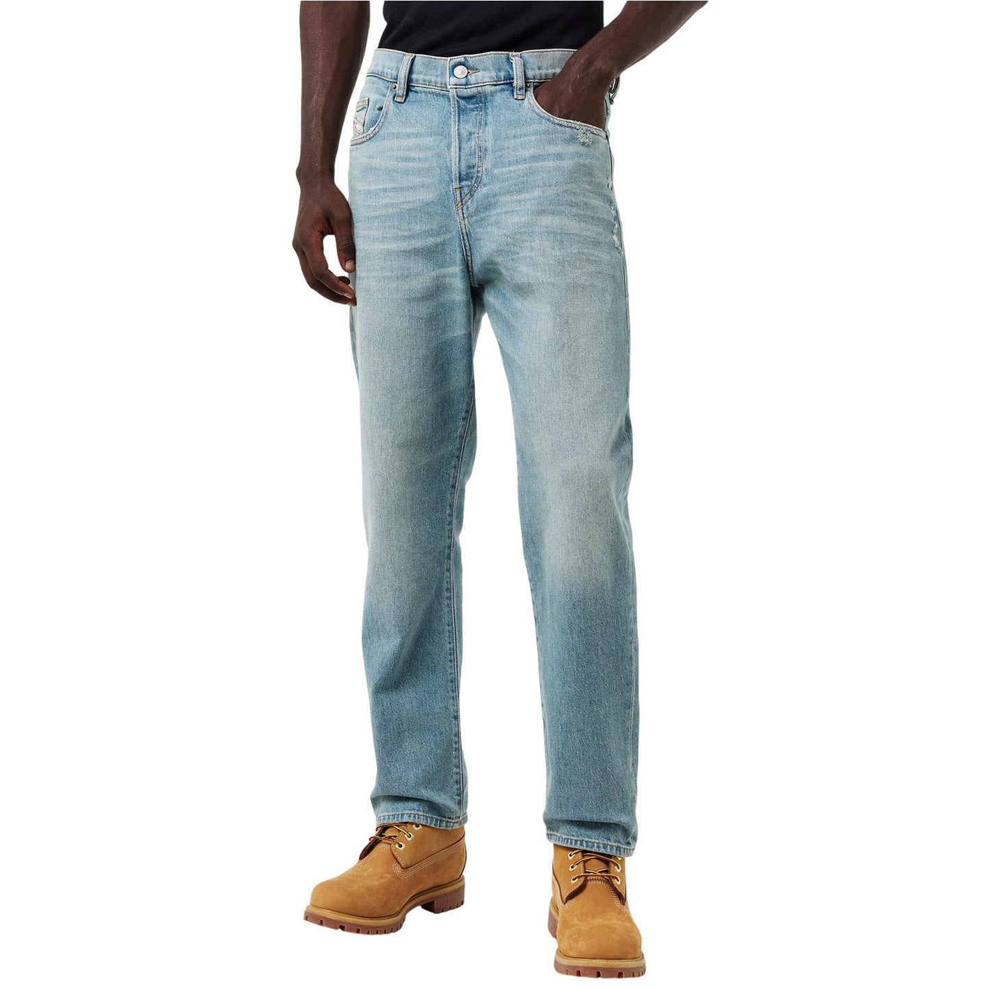 Blue Denim - Side - Diesel Mens 1998 Washed Denim 5 Pockets Straight Leg Jeans