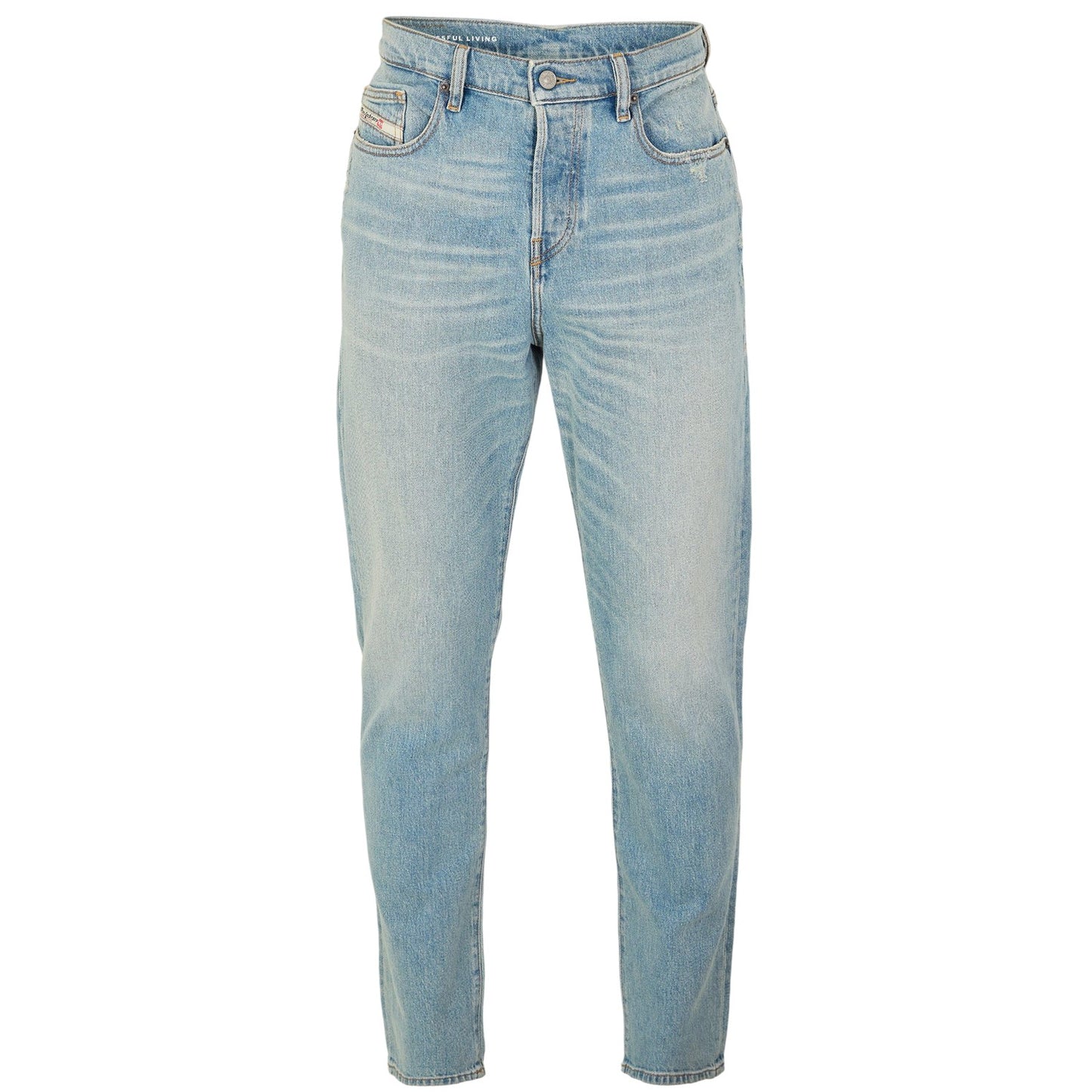Blue Denim - Front - Diesel Mens 1998 Washed Denim 5 Pockets Straight Leg Jeans