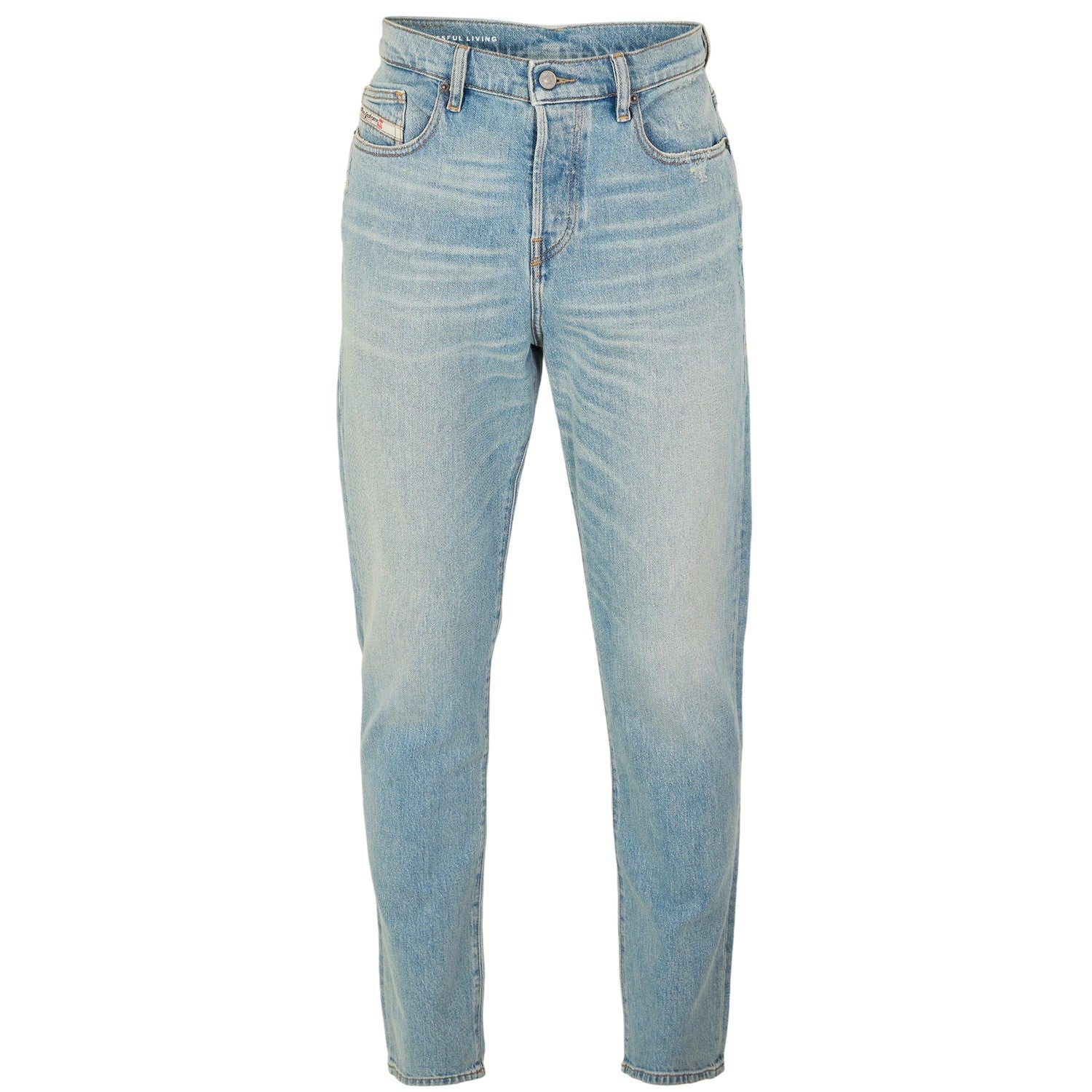 Blue Denim - Front - Diesel Mens 1998 Washed Denim 5 Pockets Straight Leg Jeans