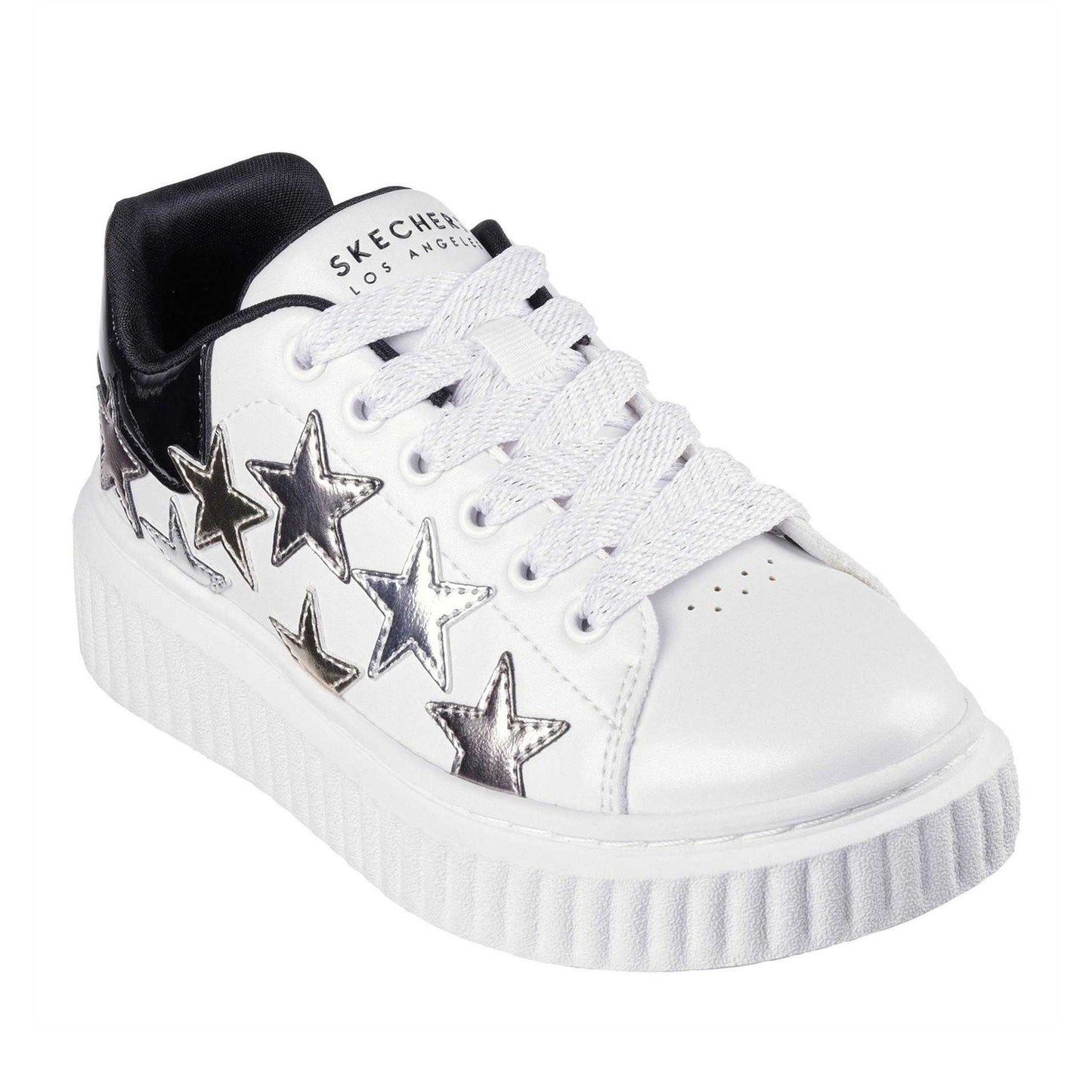 White-Black - Pack Shot - Skechers Girls Hiridge Platform Trainers