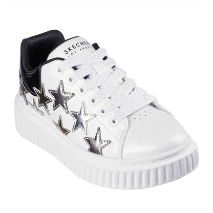 White-Black - Pack Shot - Skechers Girls Hiridge Platform Trainers