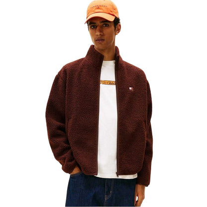 Brown - Side - Tommy Jeans Mens Teddy Fleece Regular Fleece Jacket