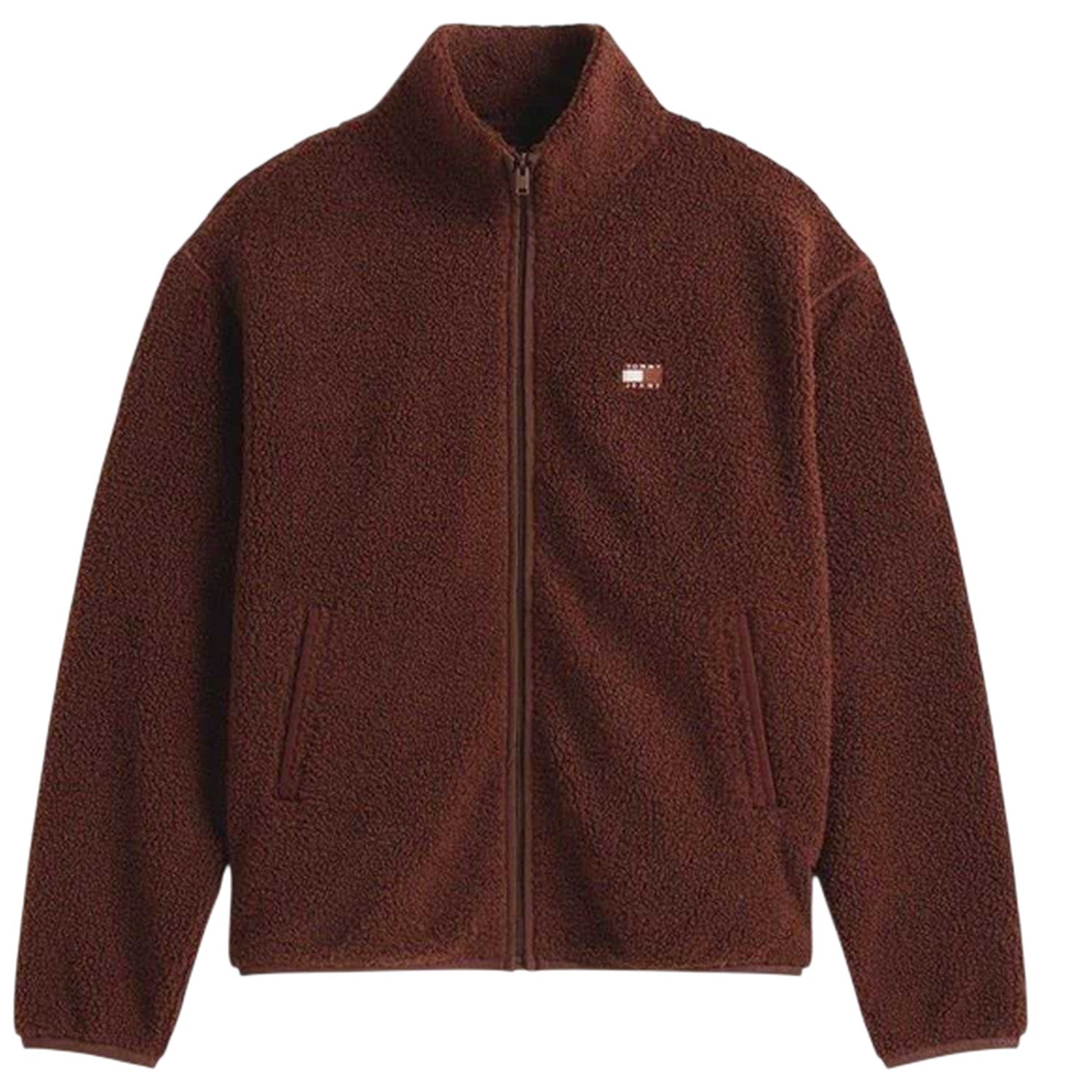 Brown - Front - Tommy Jeans Mens Teddy Fleece Regular Fleece Jacket
