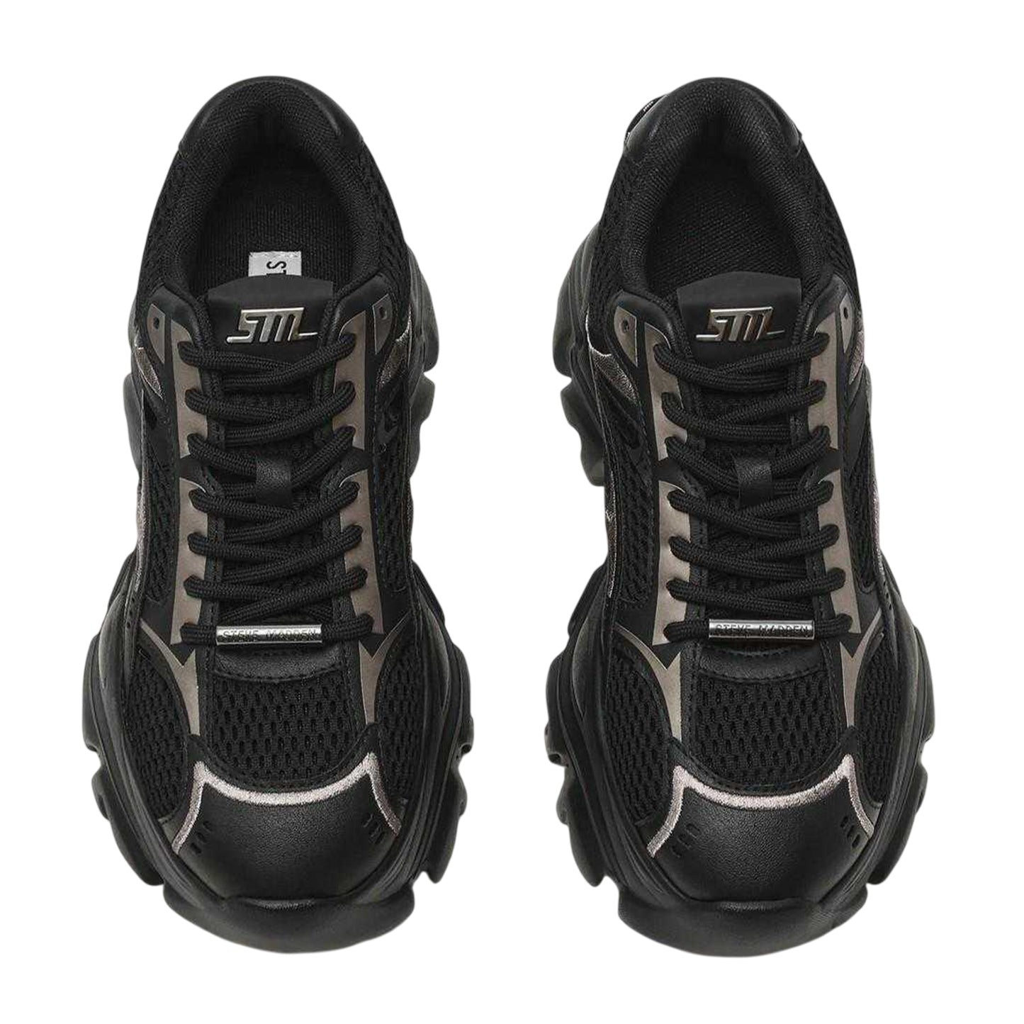 Black-Pewter Black - Side - Steve Madden Womens-Ladies Raftus Chunky Sole Trainers
