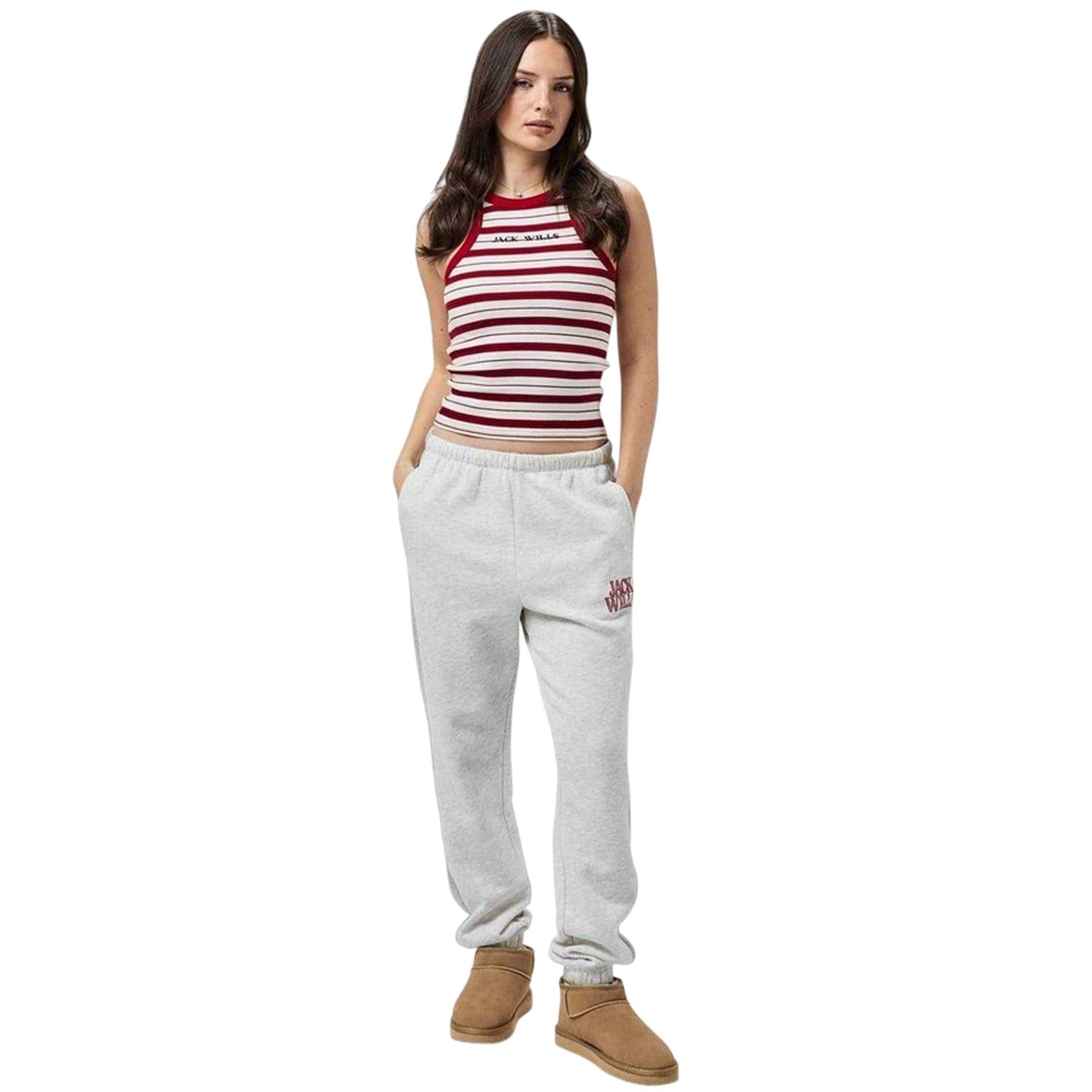 Light Heather - Pack Shot - Jack Wills Womens-Ladies Fleece Straight Joggers
