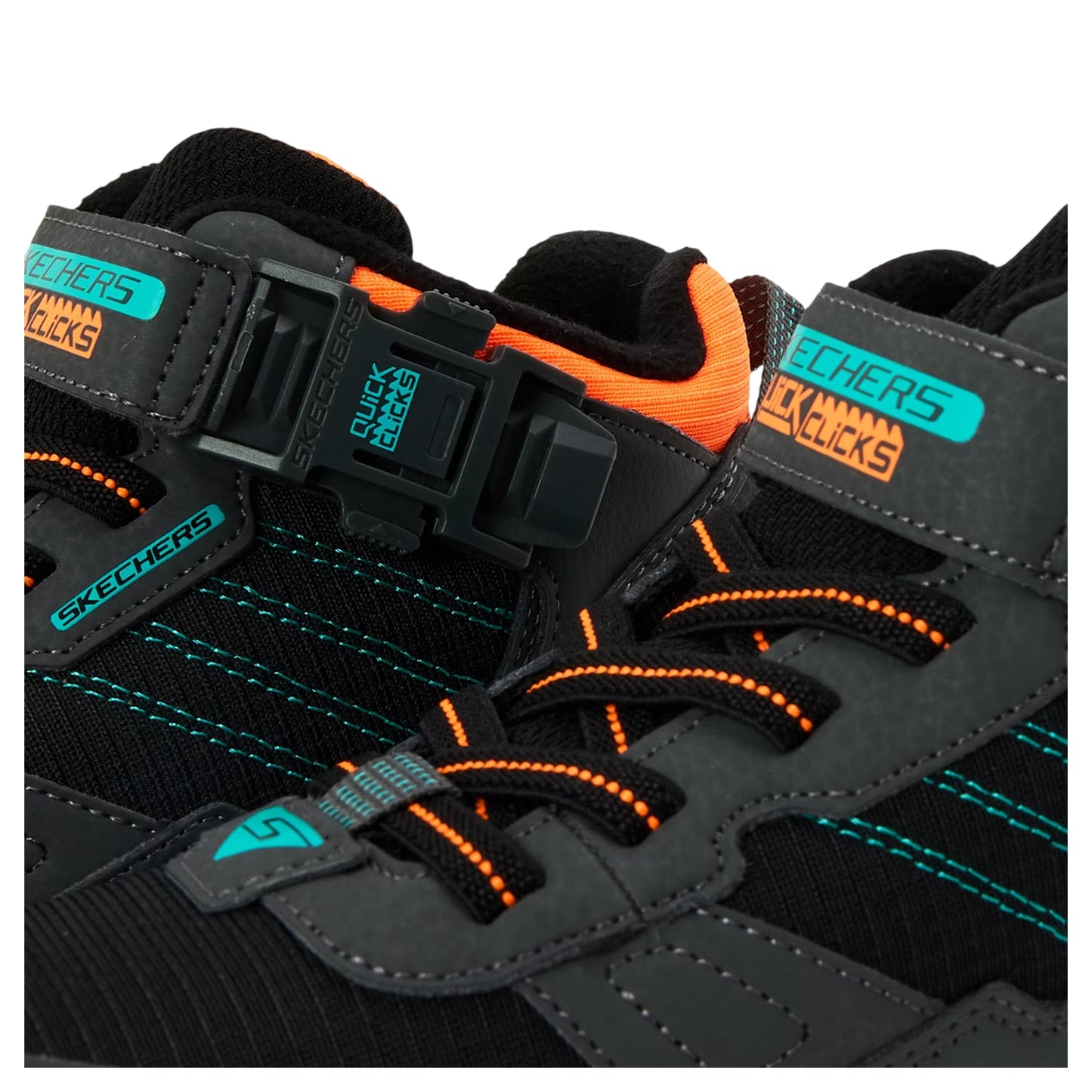 Charcoal Grey-Black-Orange - Side - Skechers Childrens-Kids Lunnix Trainers