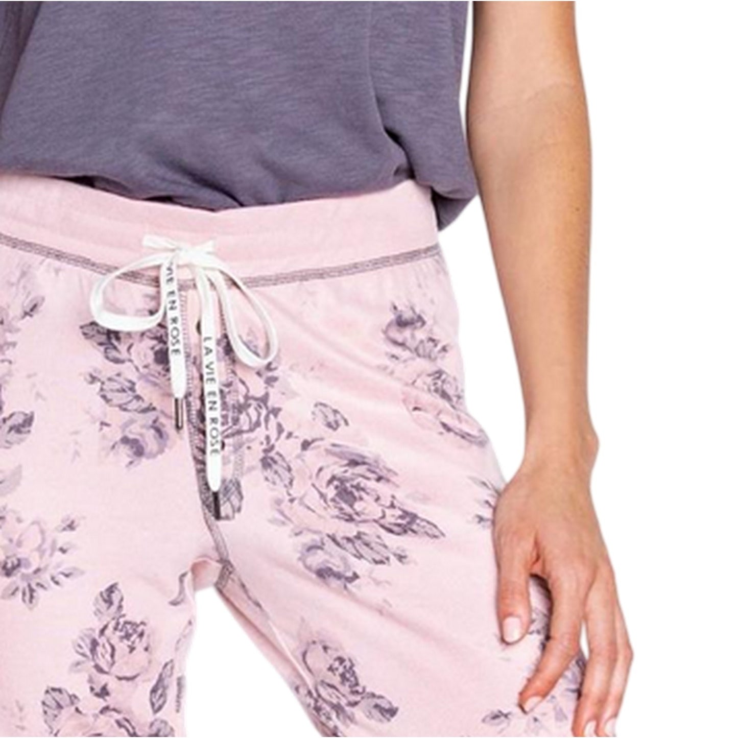 Pink - Side - PJ Salvage Womens-Ladies Roses Jogging Bottoms