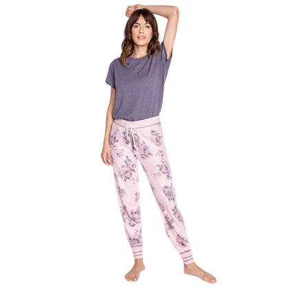 Pink - Pack Shot - PJ Salvage Womens-Ladies Roses Jogging Bottoms