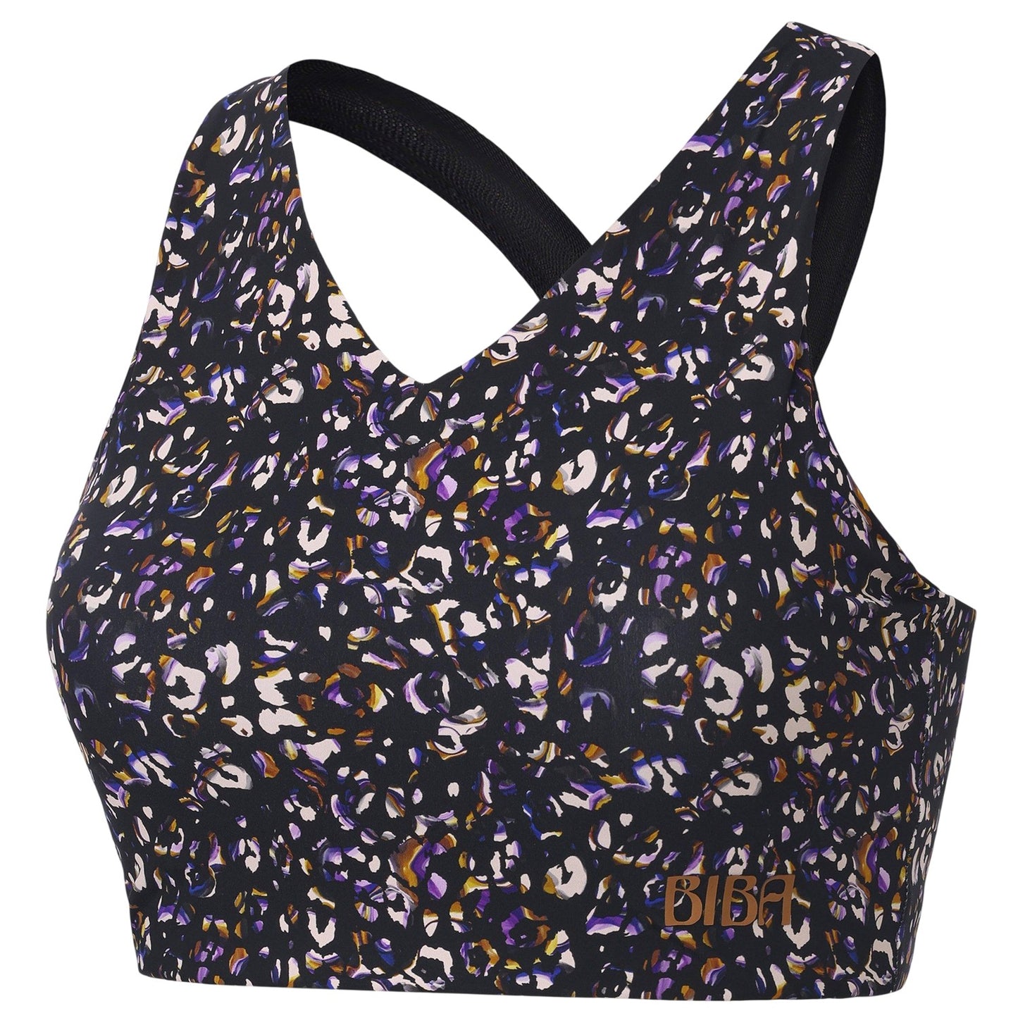 Black - Side - Biba Womens-Ladies Move Leopard Print V Neck Sports Bra